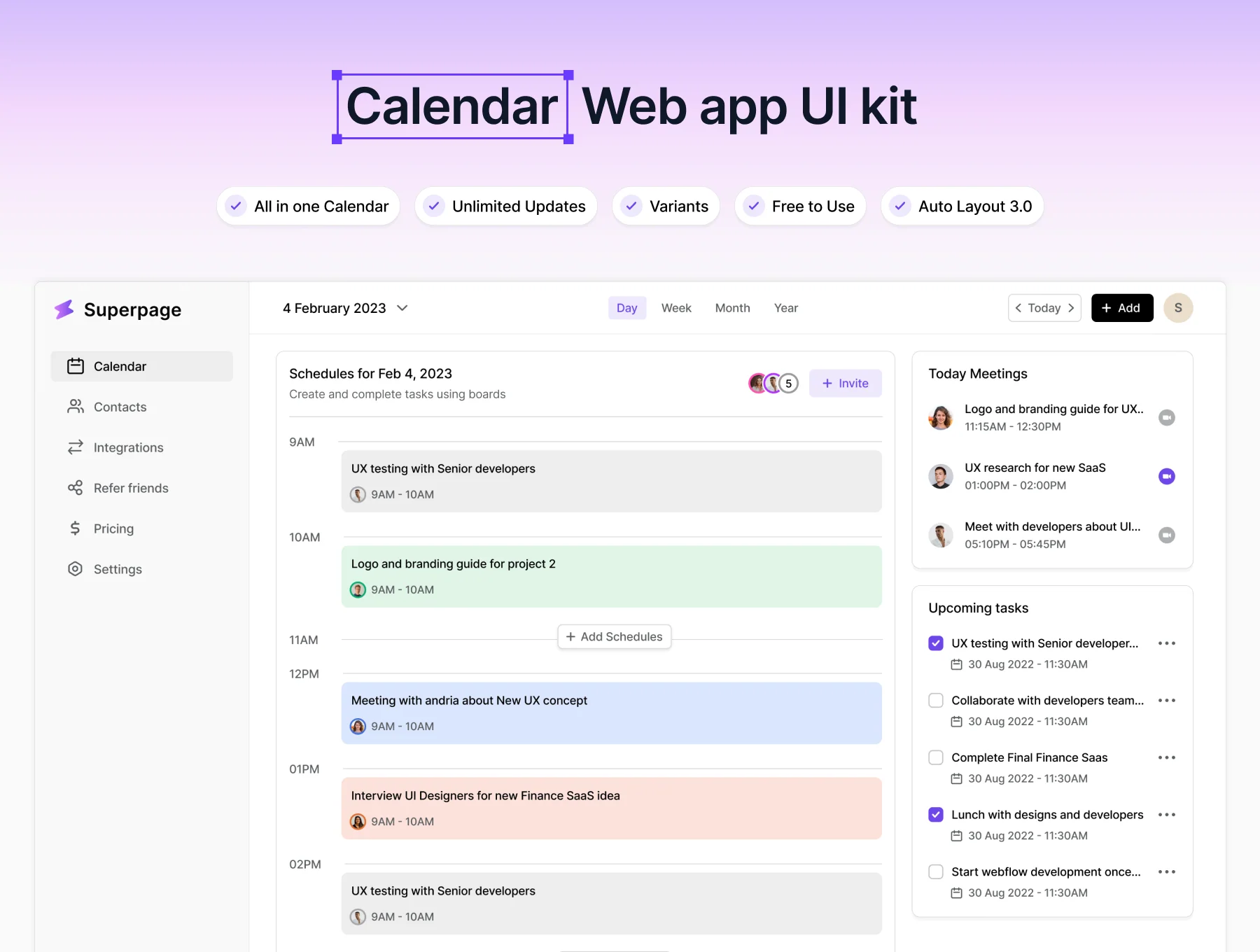 Calendar Web app UI kit
