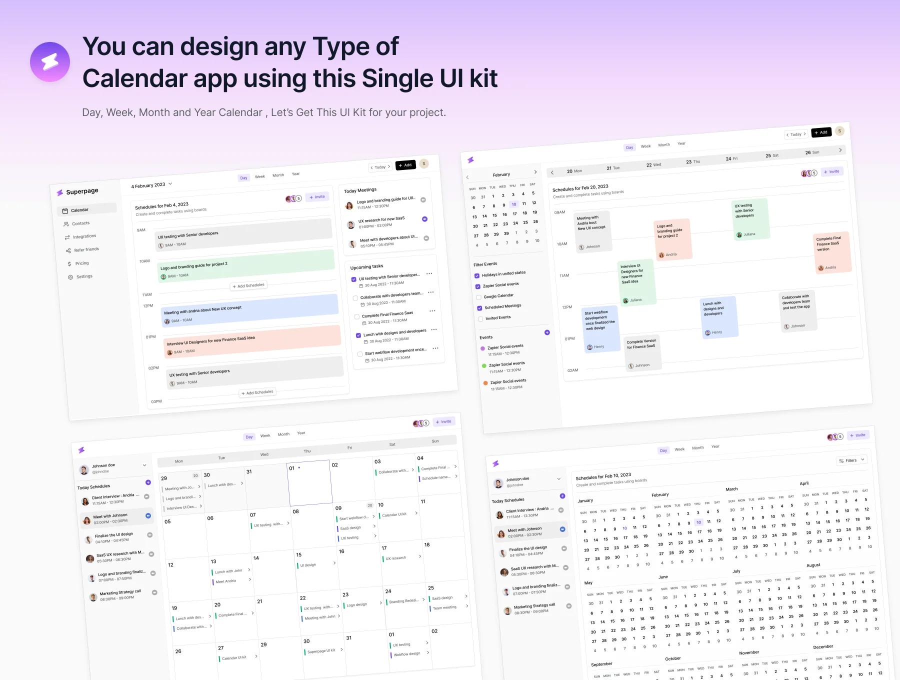 Calendar Web app UI kit 4
