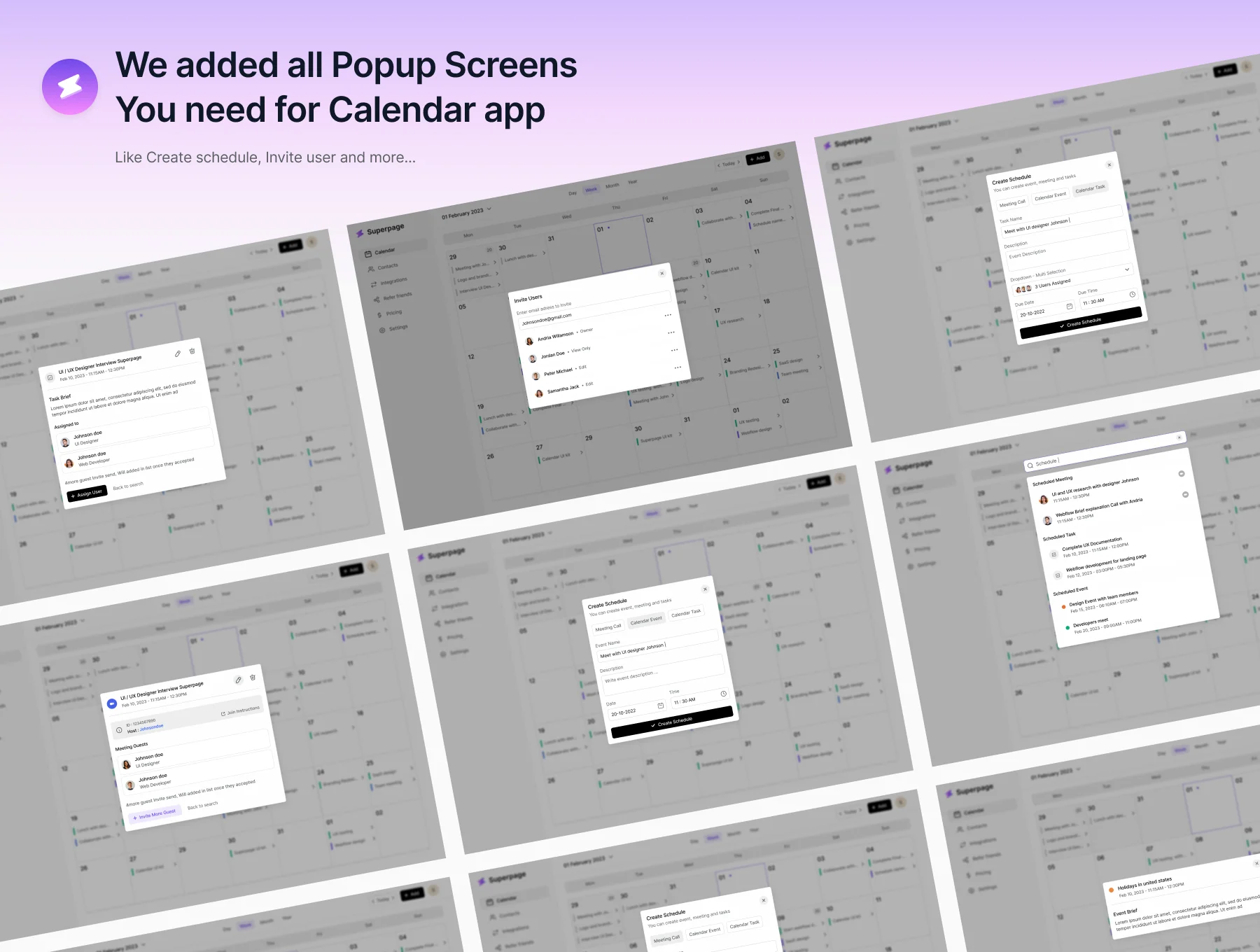 Calendar Web app UI kit 6