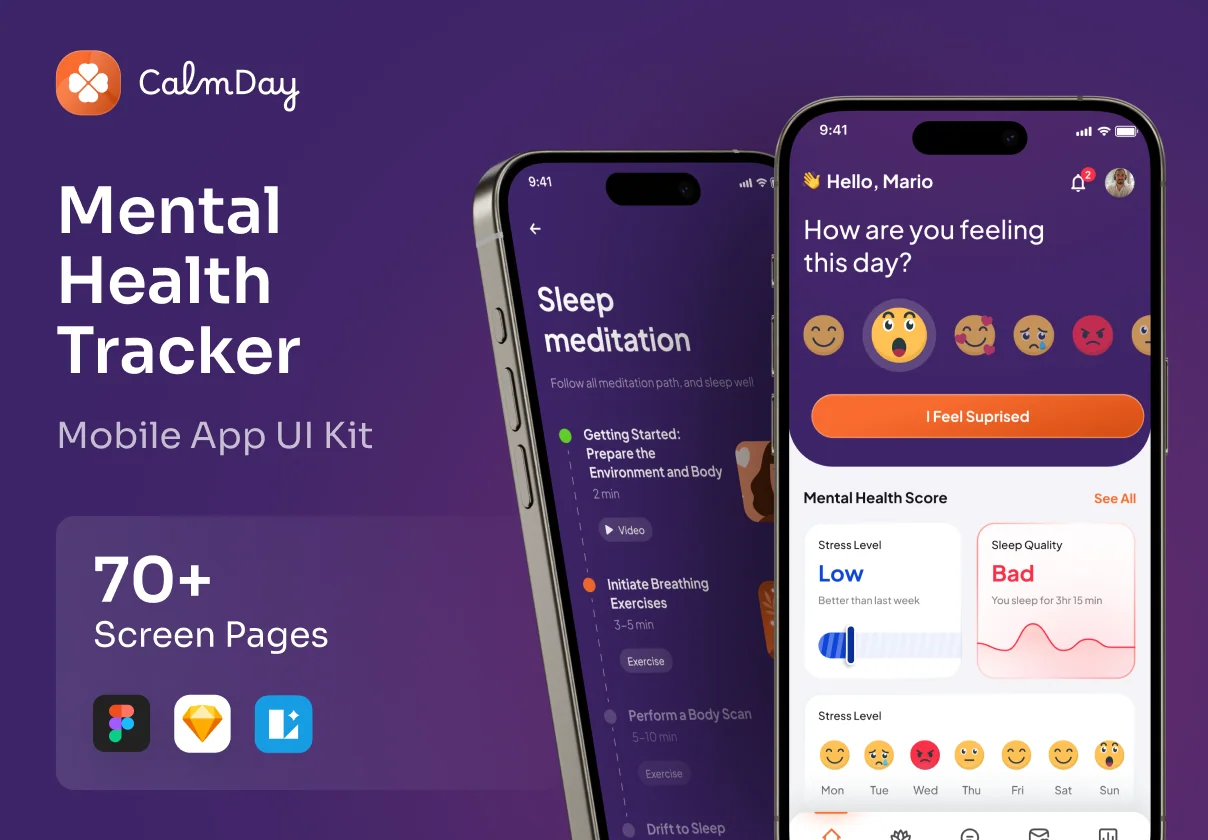 CalmDay - Mental Health Tracker Mobile App UI Kit
