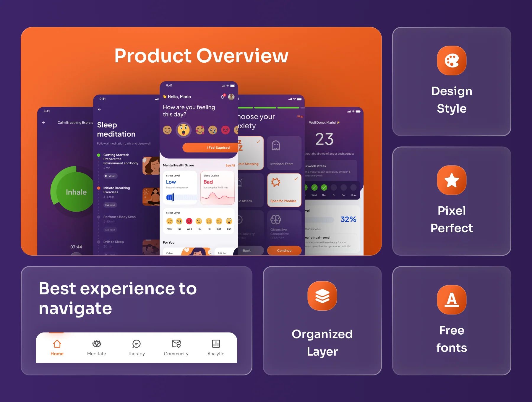 CalmDay - Mental Health Tracker Mobile App UI Kit 3