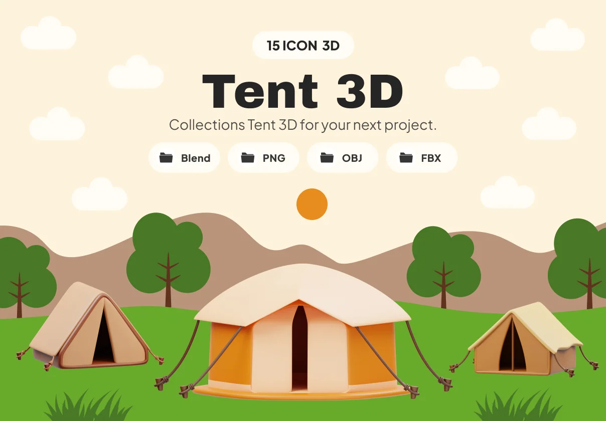 Camping Tent 3D Icon Set