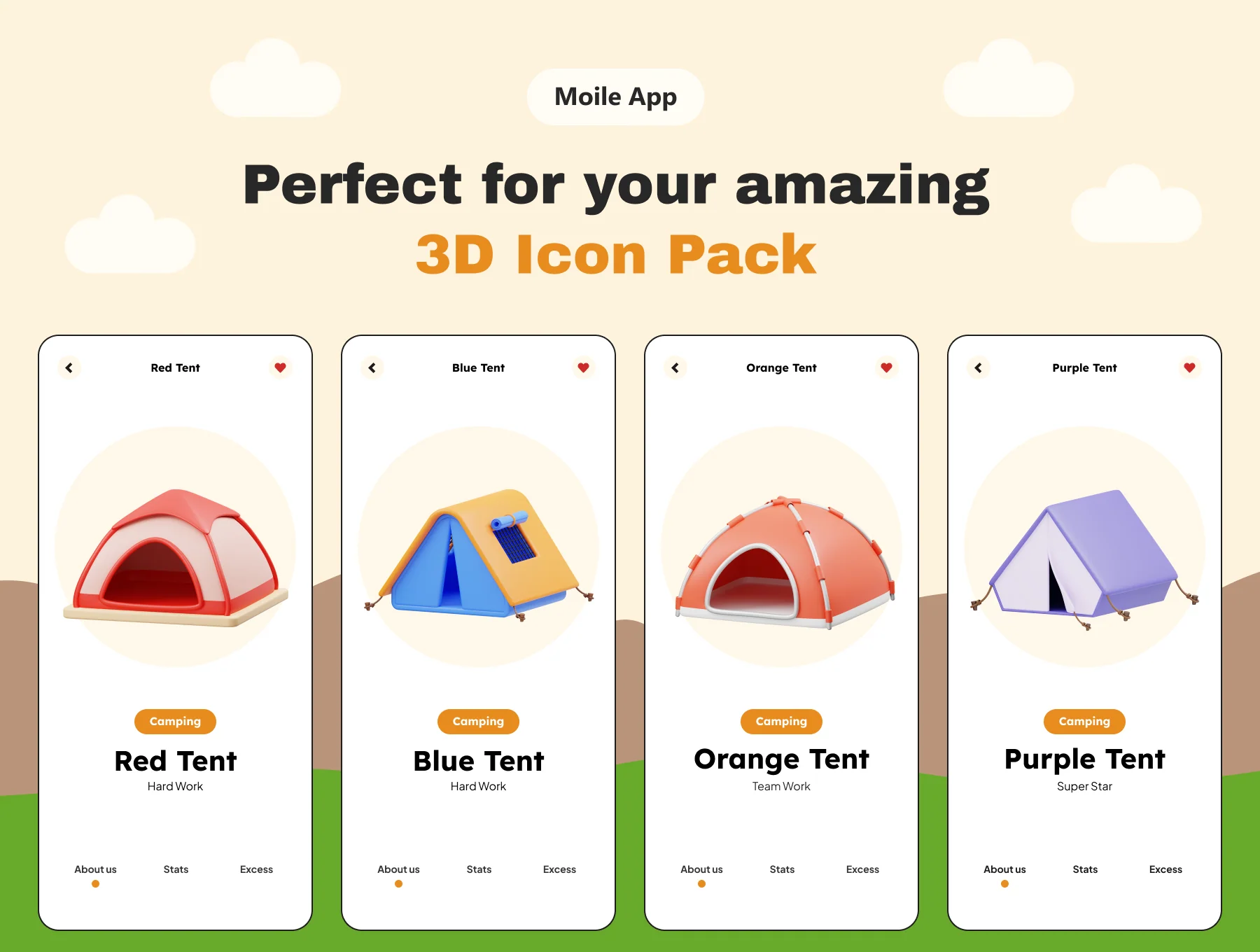 Camping Tent 3D Icon Set 4