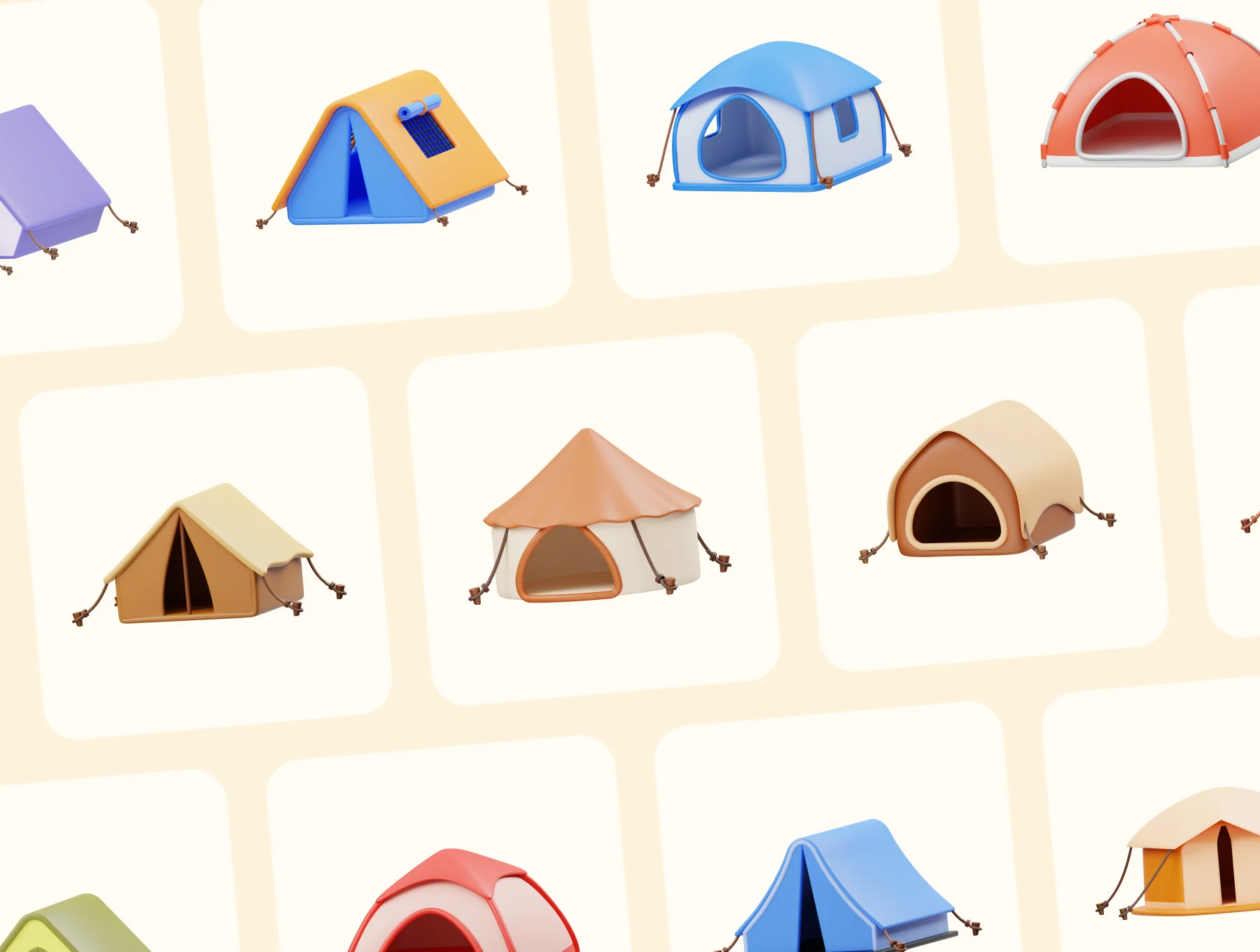 Camping Tent 3D Icon Set 5