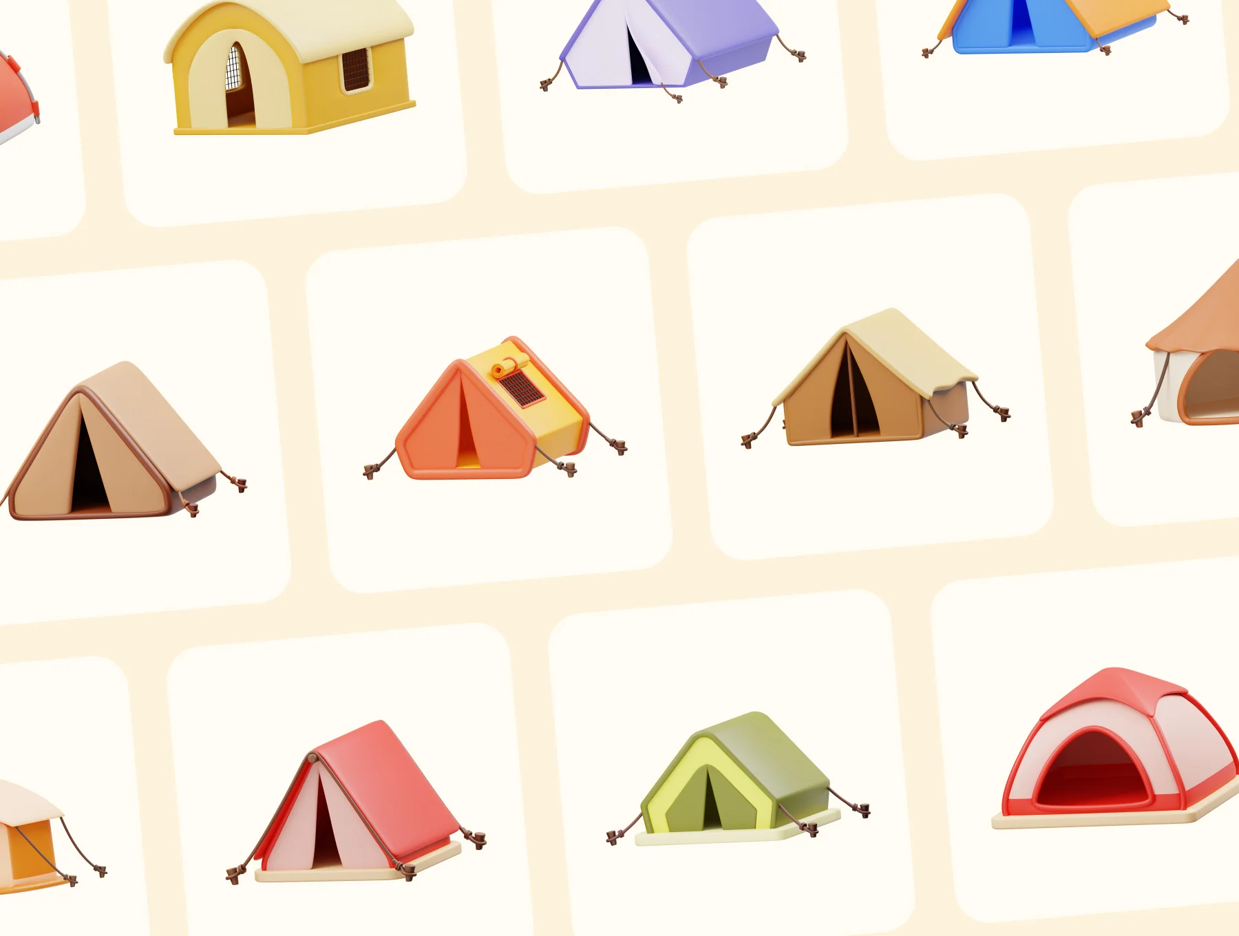 Camping Tent 3D Icon Set 6