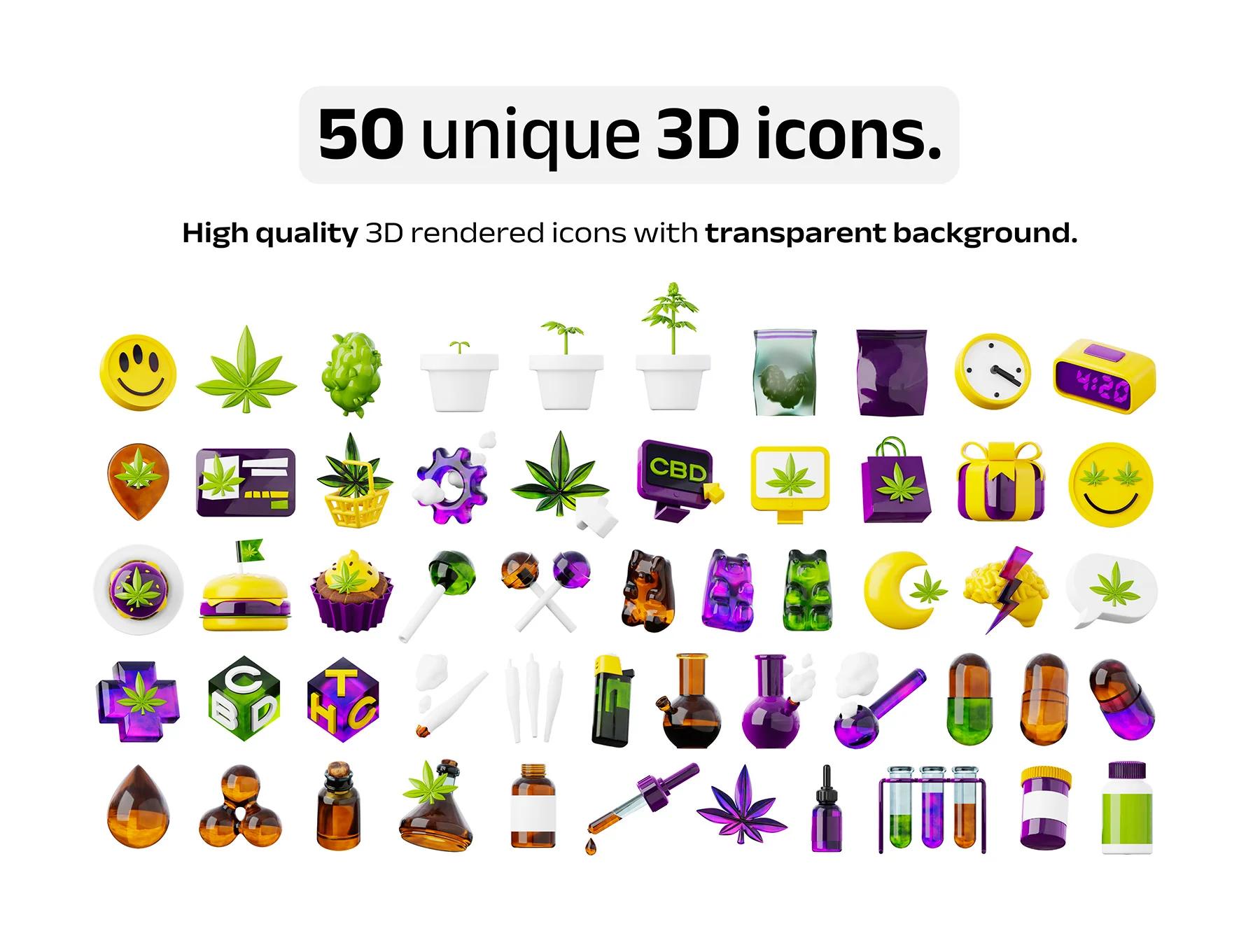 Cannabis dispensary store 3D icons set 5