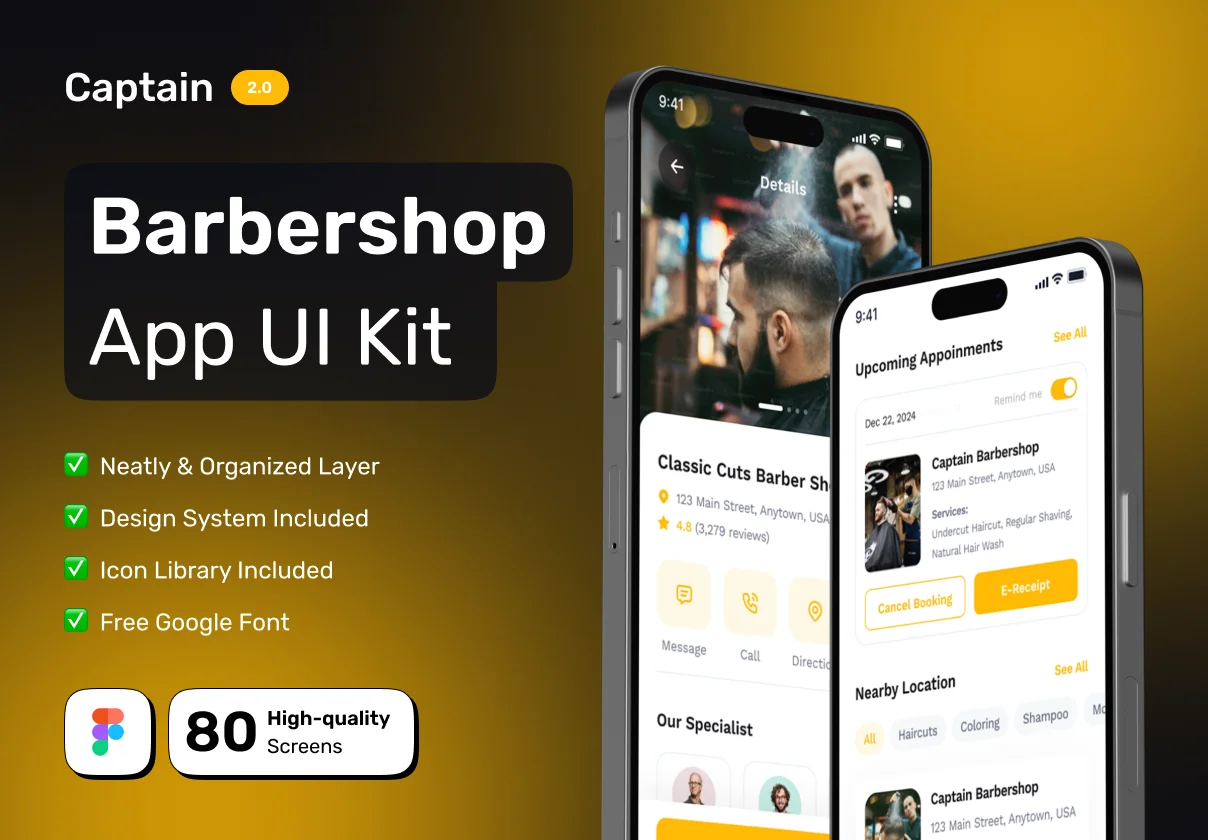 CAPTAIN - Barbershop Booking Mobile App UI Kit