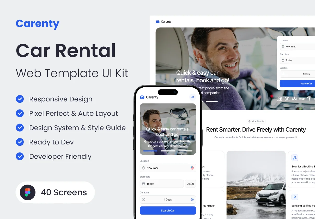 Carenty - Car Rental Web UI Kit
