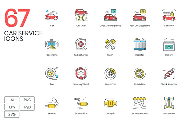 67 Car Service Icons | ColorPop Series