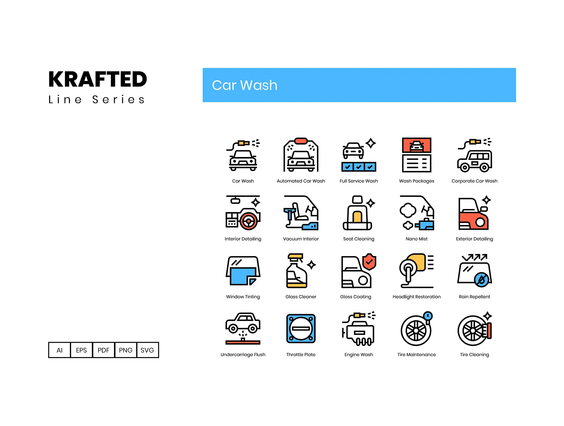 50 Car Wash Icons | Krafted Series 2
