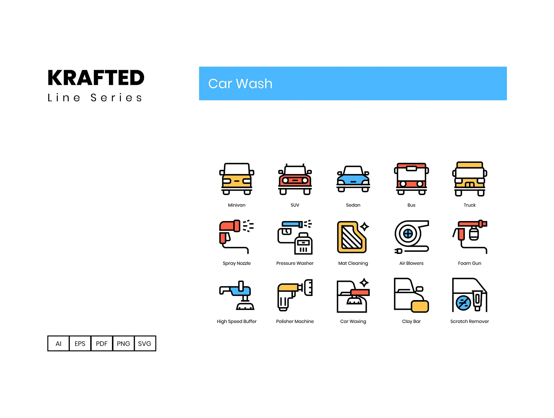 50 Car Wash Icons | Krafted Series 3