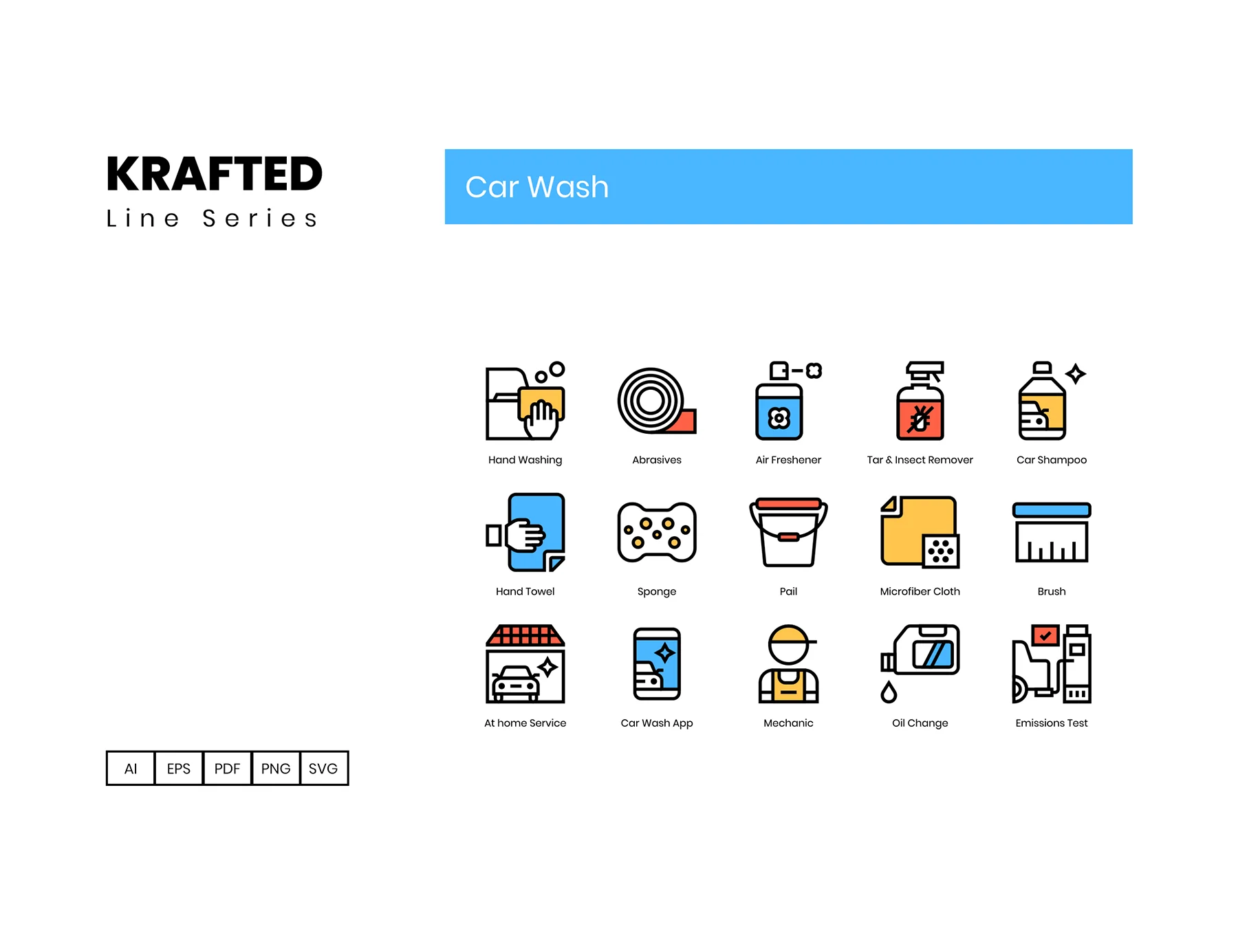 50 Car Wash Icons | Krafted Series 4