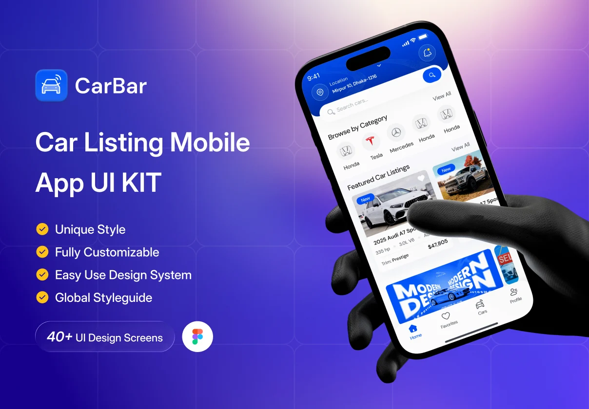 CarBar – Car Listing Mobile App UI Kit