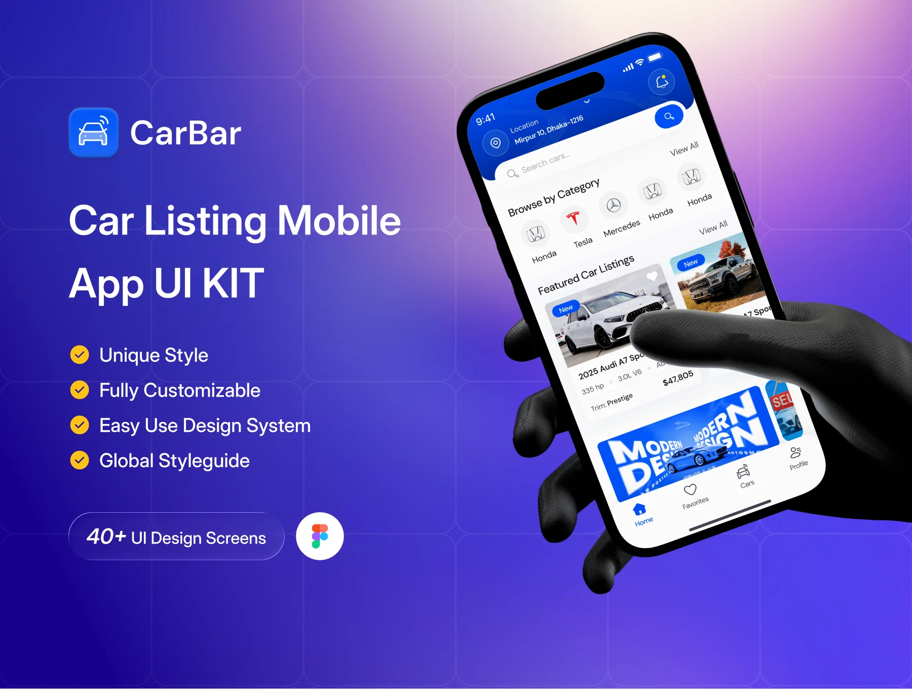 CarBar – Car Listing Mobile App UI Kit