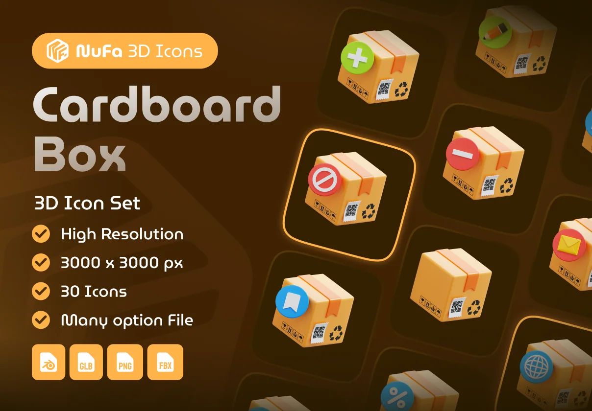 Cardboard Box 3D Icon Set