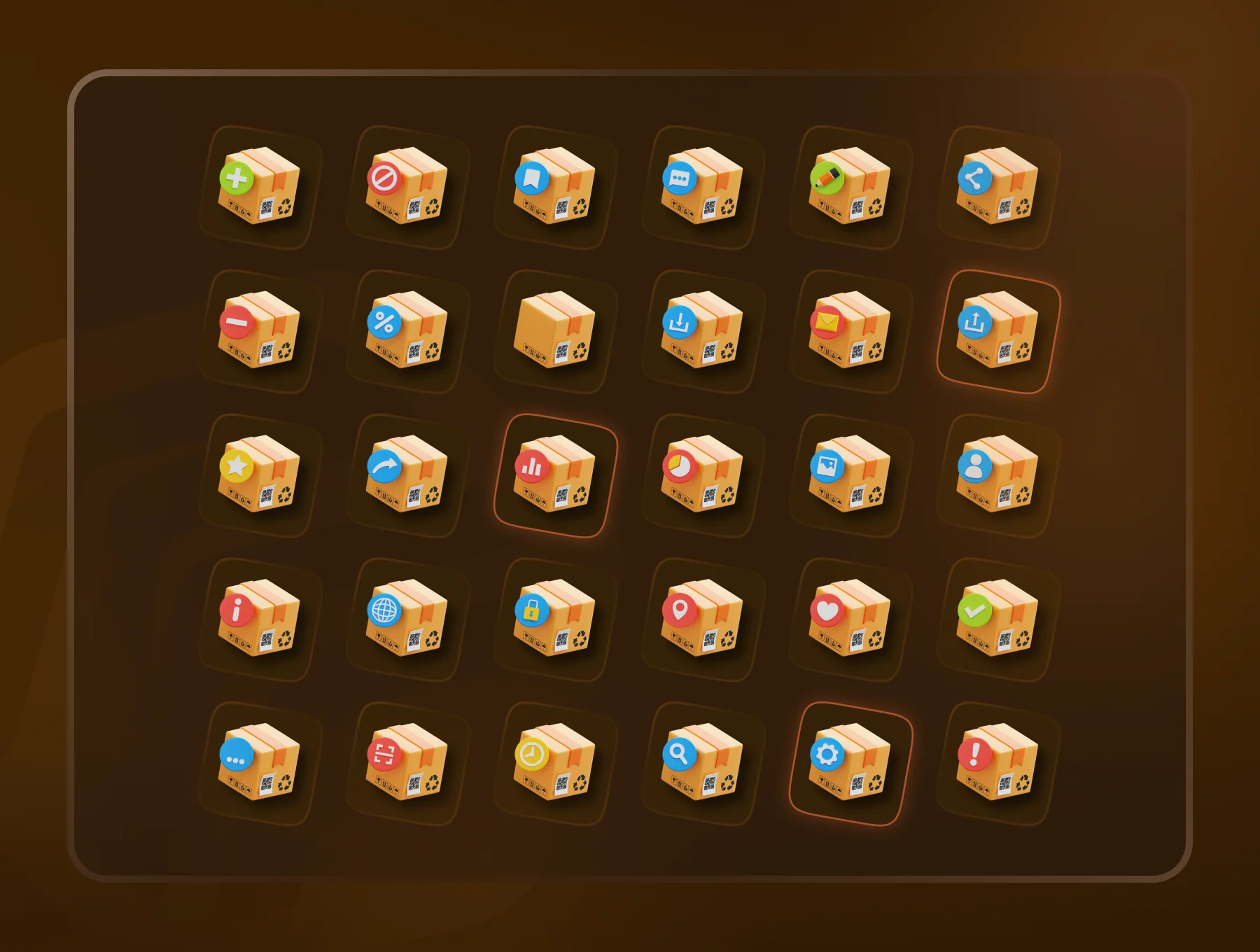 Cardboard Box 3D Icon Set 2