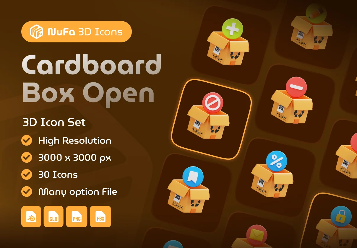 Cardboard Box Open 3D Icon Set