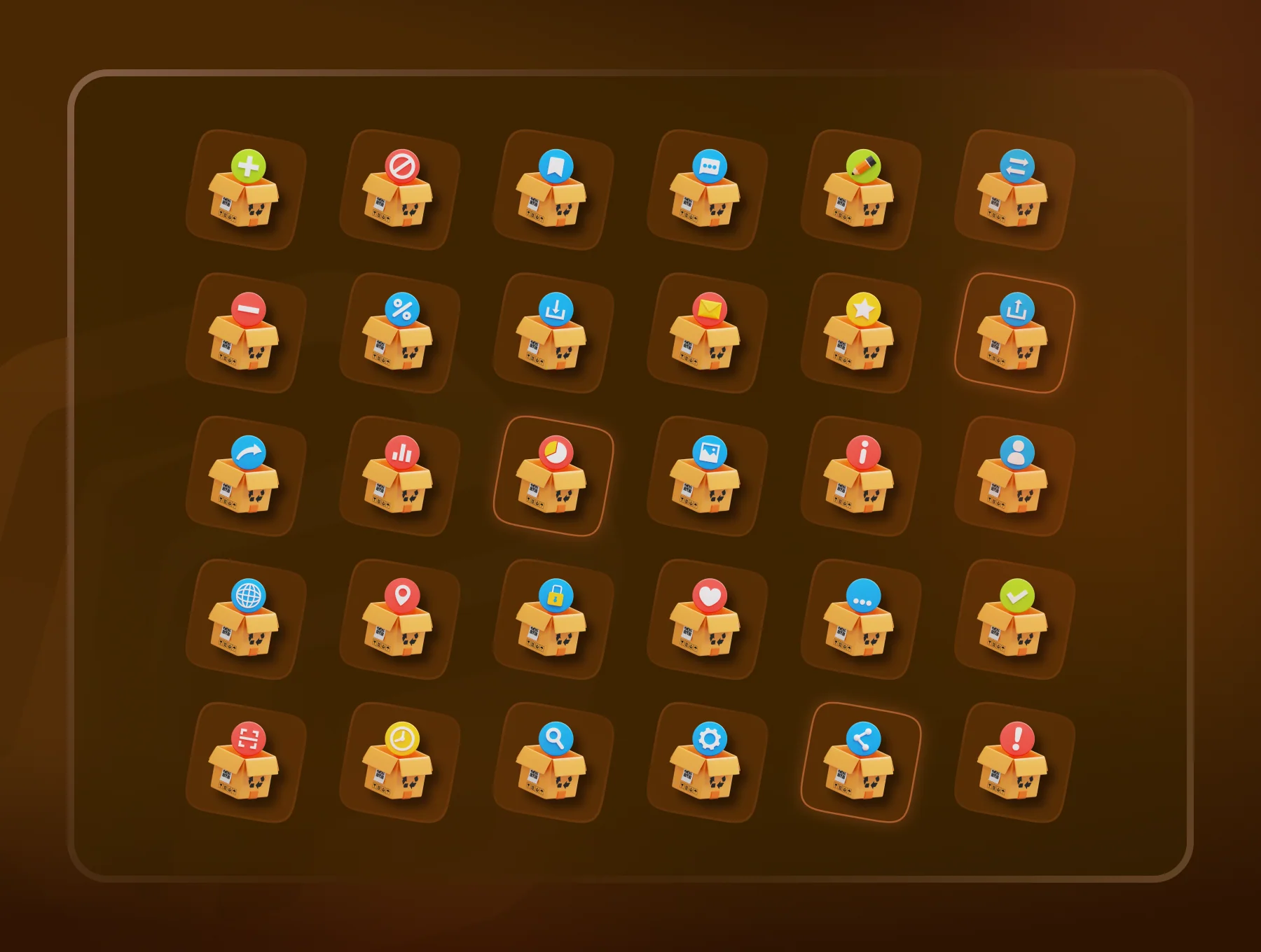 Cardboard Box Open 3D Icon Set 2
