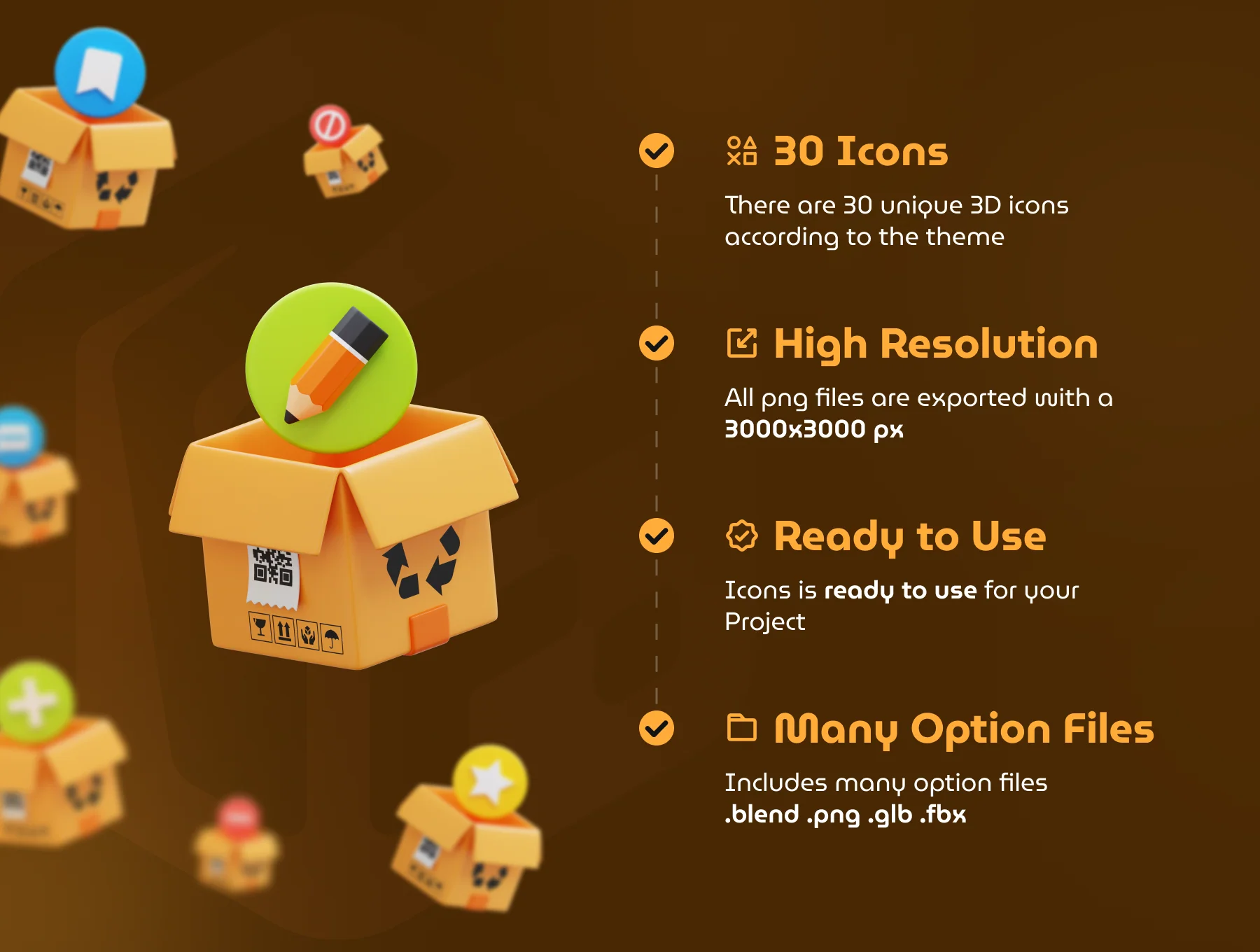 Cardboard Box Open 3D Icon Set 3