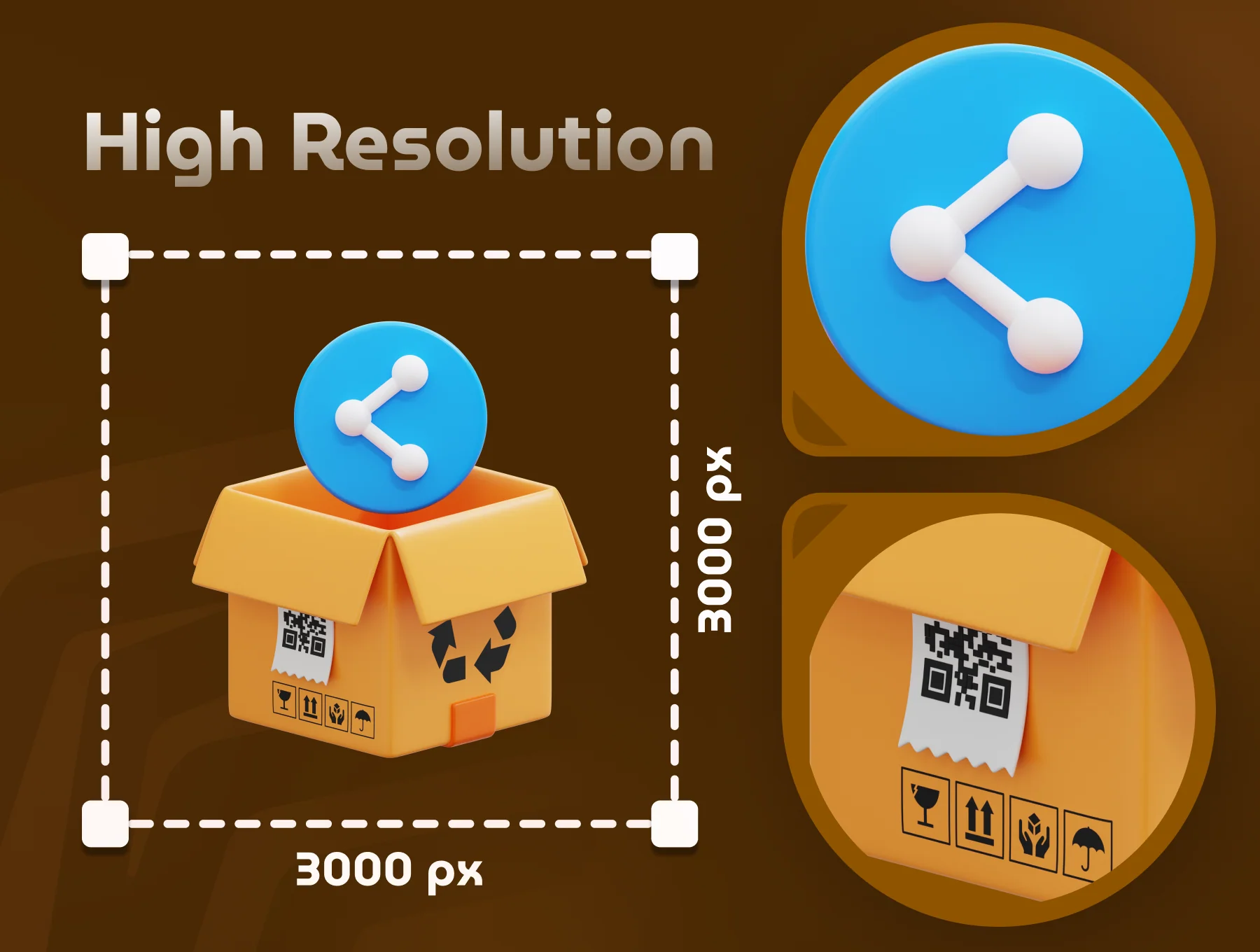 Cardboard Box Open 3D Icon Set 4