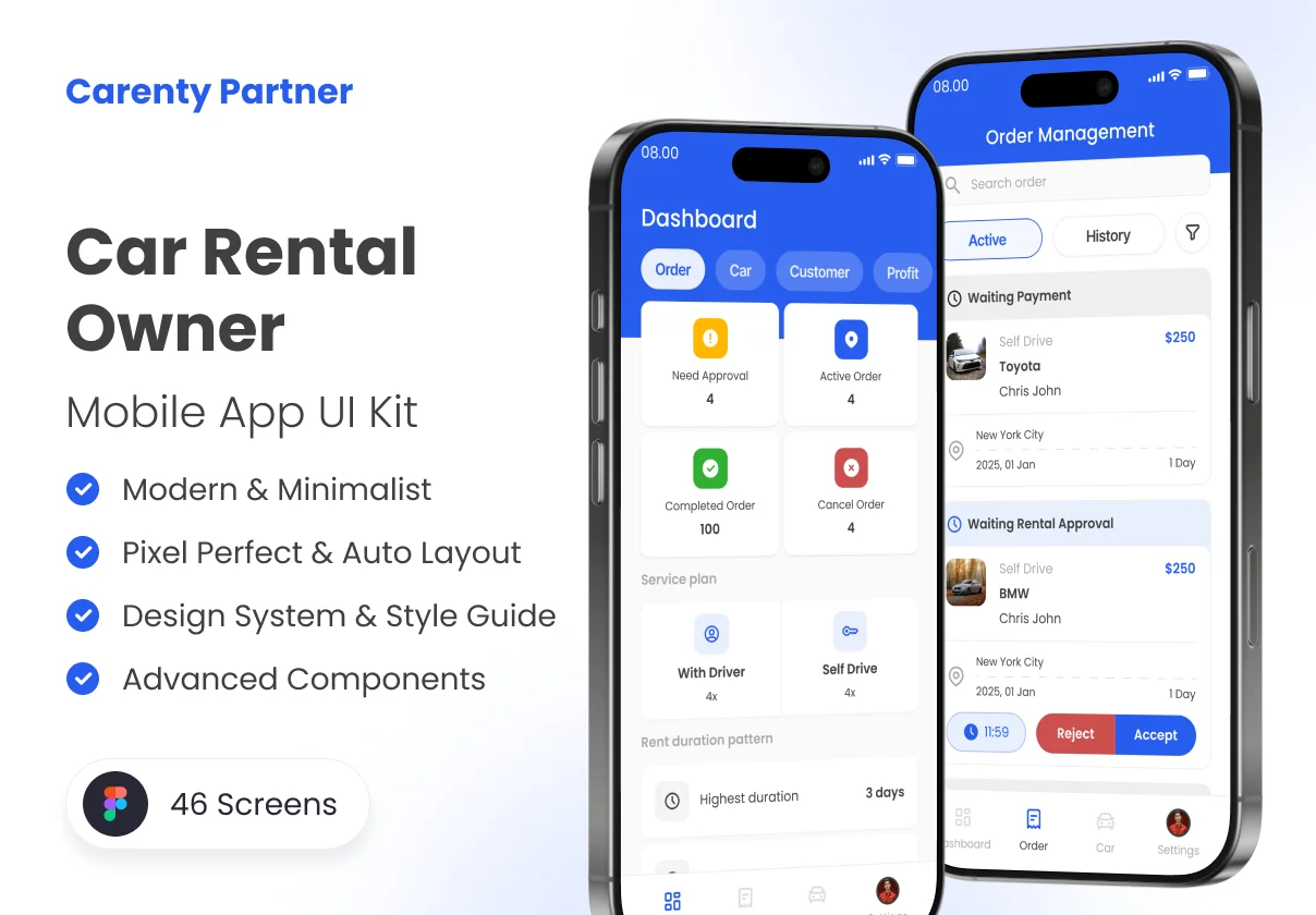 Carenty Partner - Car Rental Owner App UI Kit