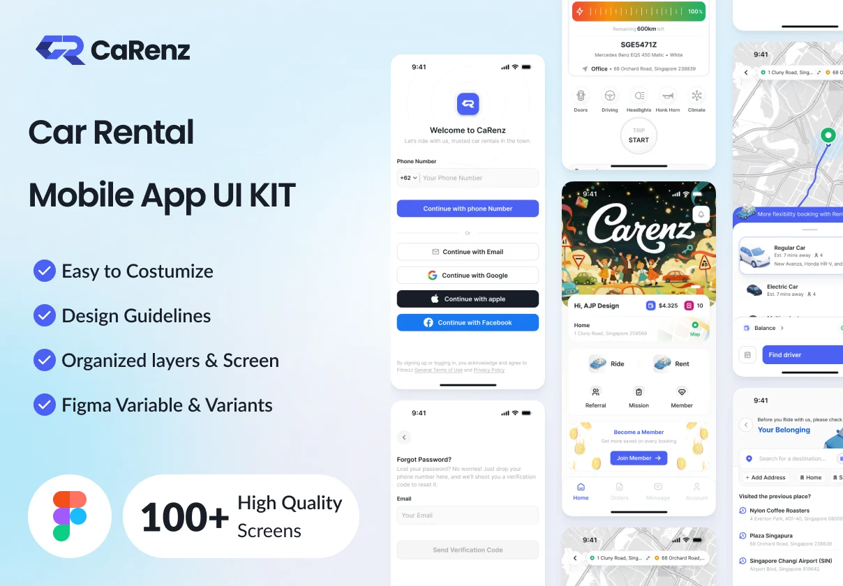 CaRenz – Car Rent Mobile App UI KIT