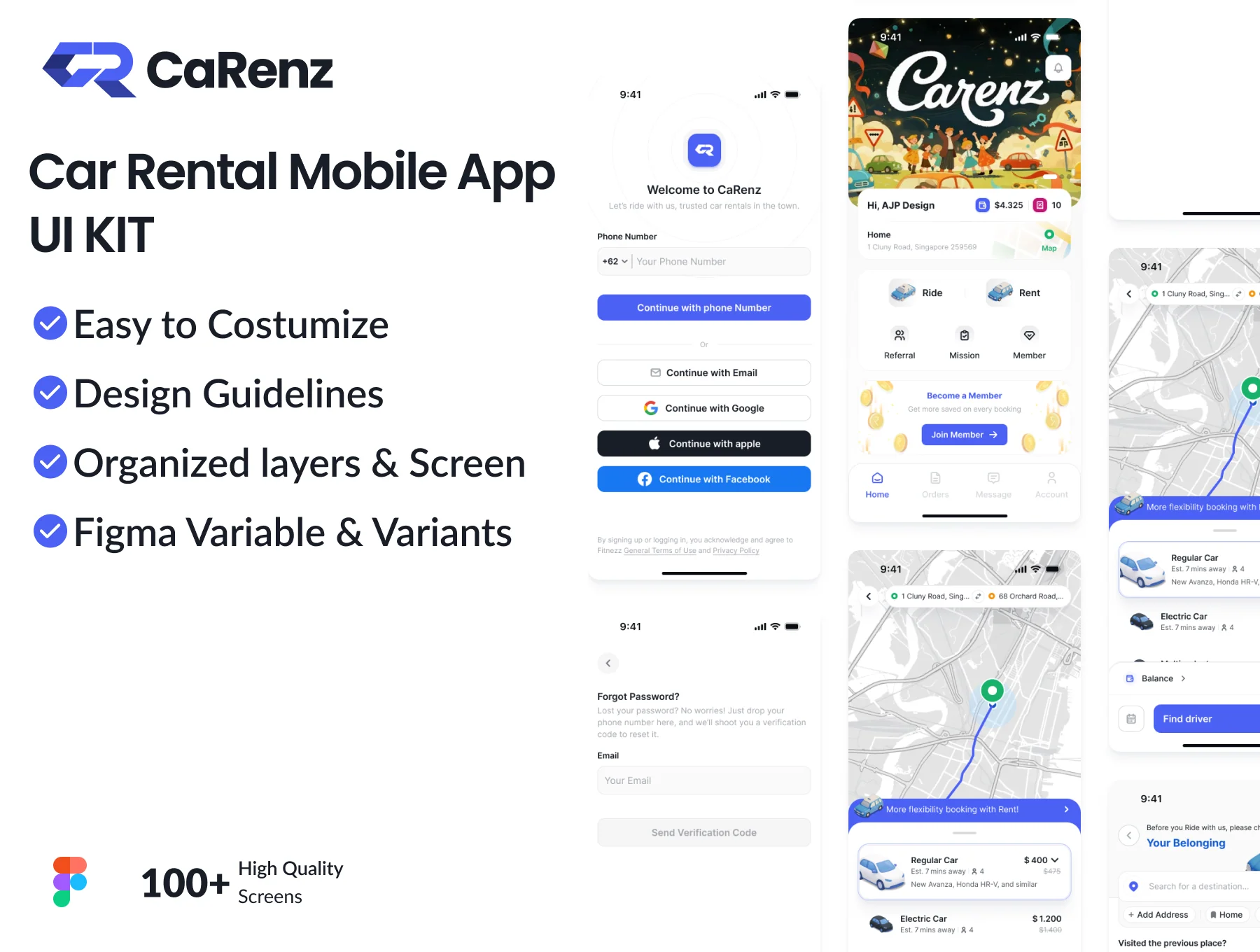 CaRenz – Car Rent Mobile App UI KIT