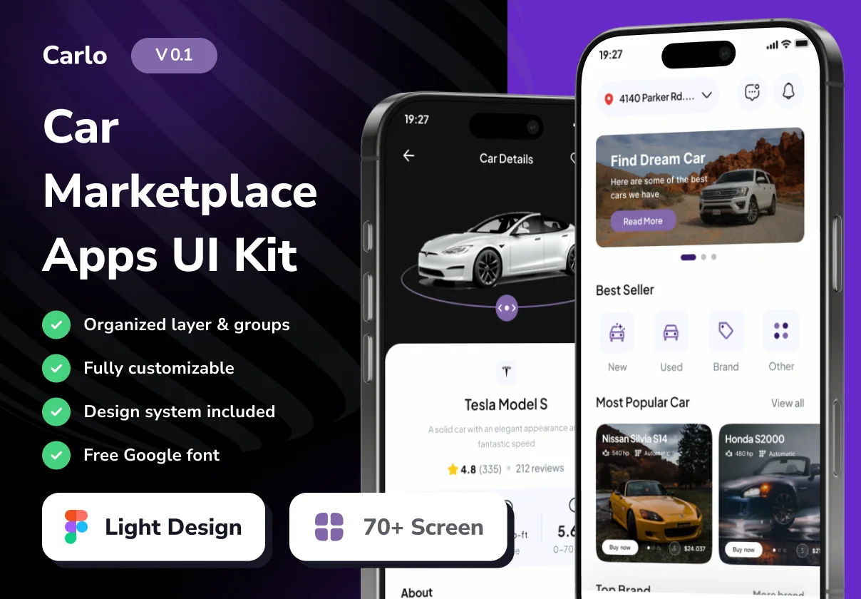 Carlo - Car Marketplace E-Commerce Mobile App UI Kits