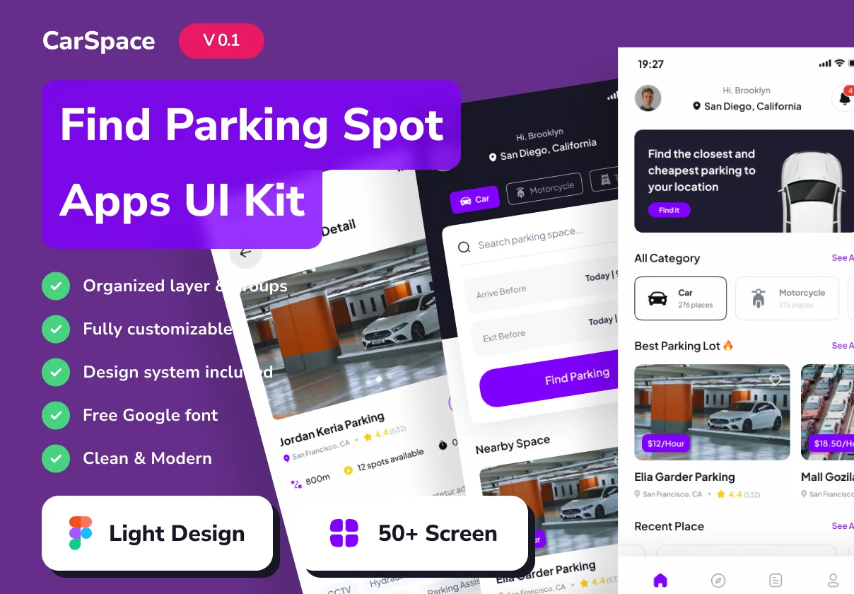 CarSpace - Find Parking Spot Mobile App UI Kits