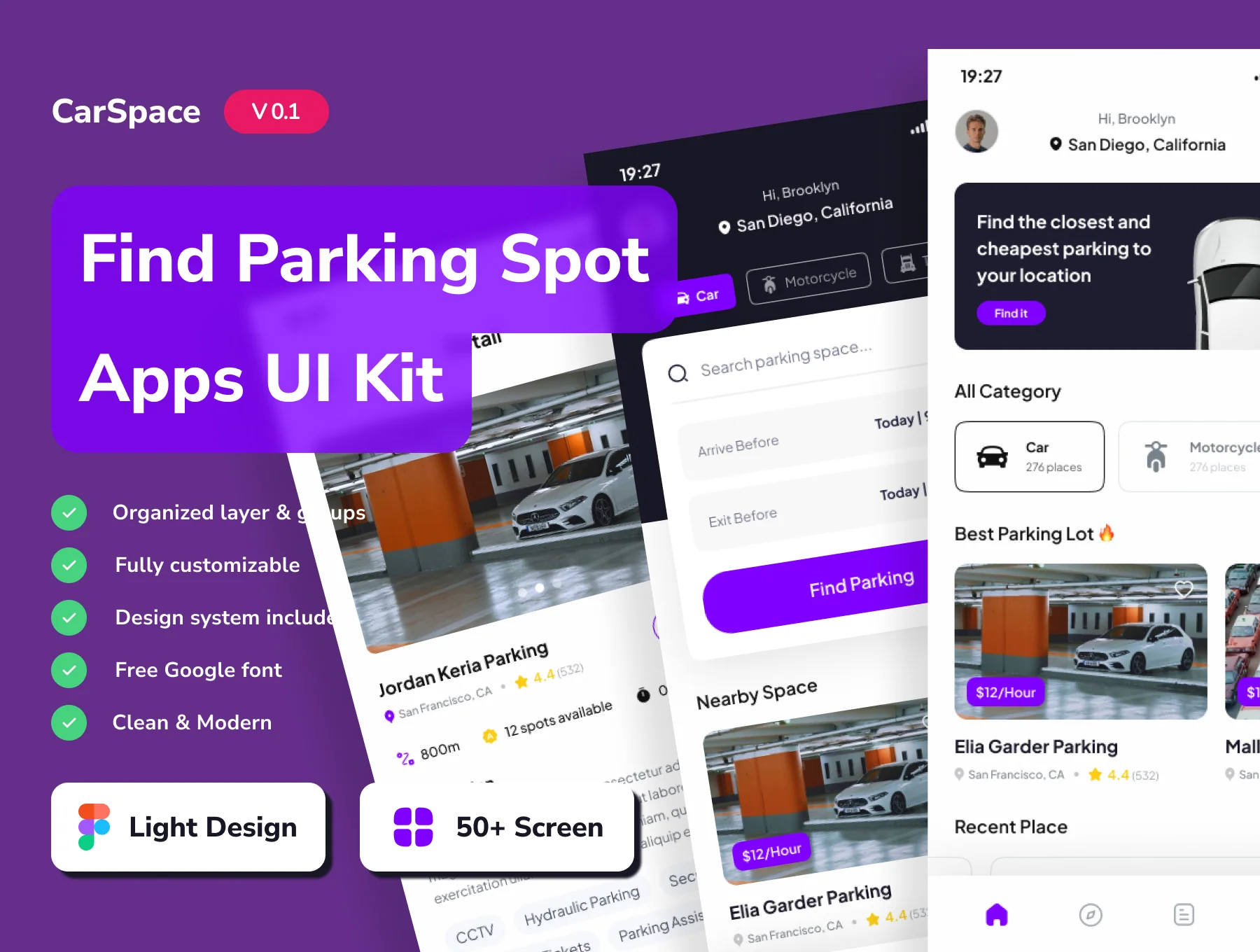 CarSpace - Find Parking Spot Mobile App UI Kits