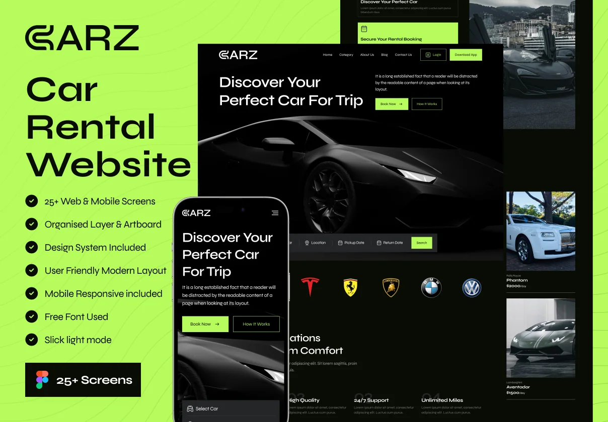 CARZ - Car Rental Website UI Kit