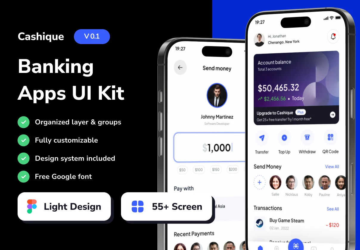 Cashique - Banking and Budget Tracker Mobile App UI Kits