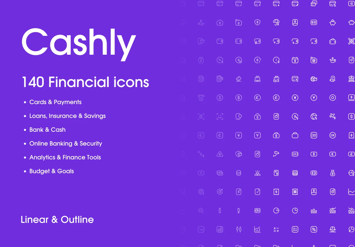 Cashly - 140 Finance & Banking Icons in Modern Linear & Outline Style