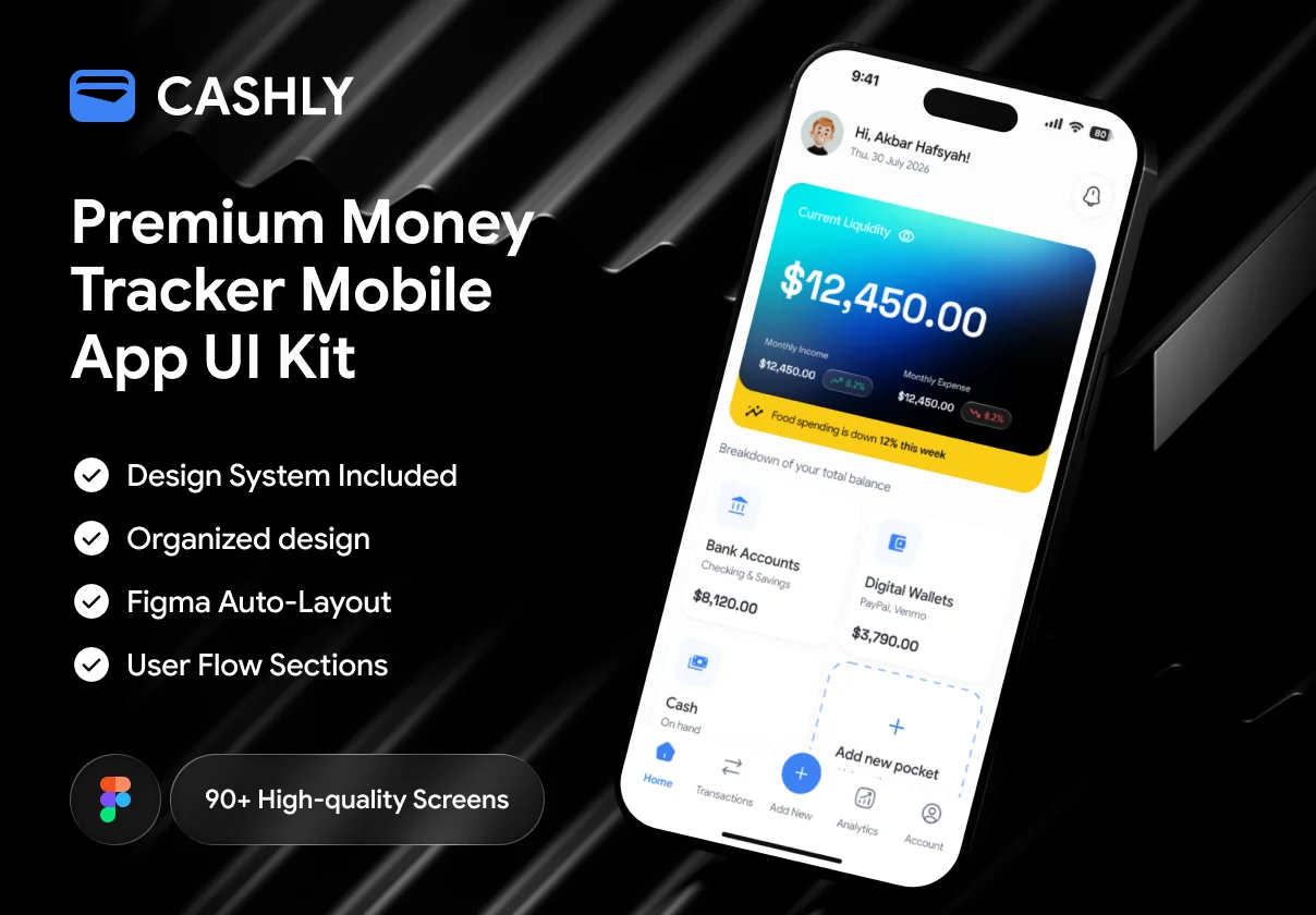 Cashly — Money Tracker Mobile App UI Kit