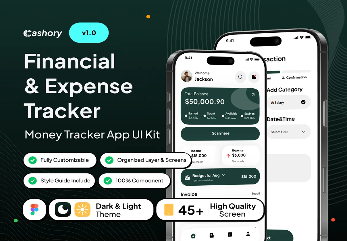 Cashory - Financial & Expense Tracker App UI Kit
