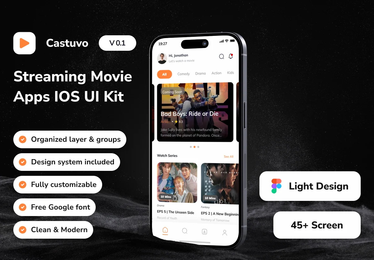 Castuvo - Streaming Movie Mobile App UI Kit