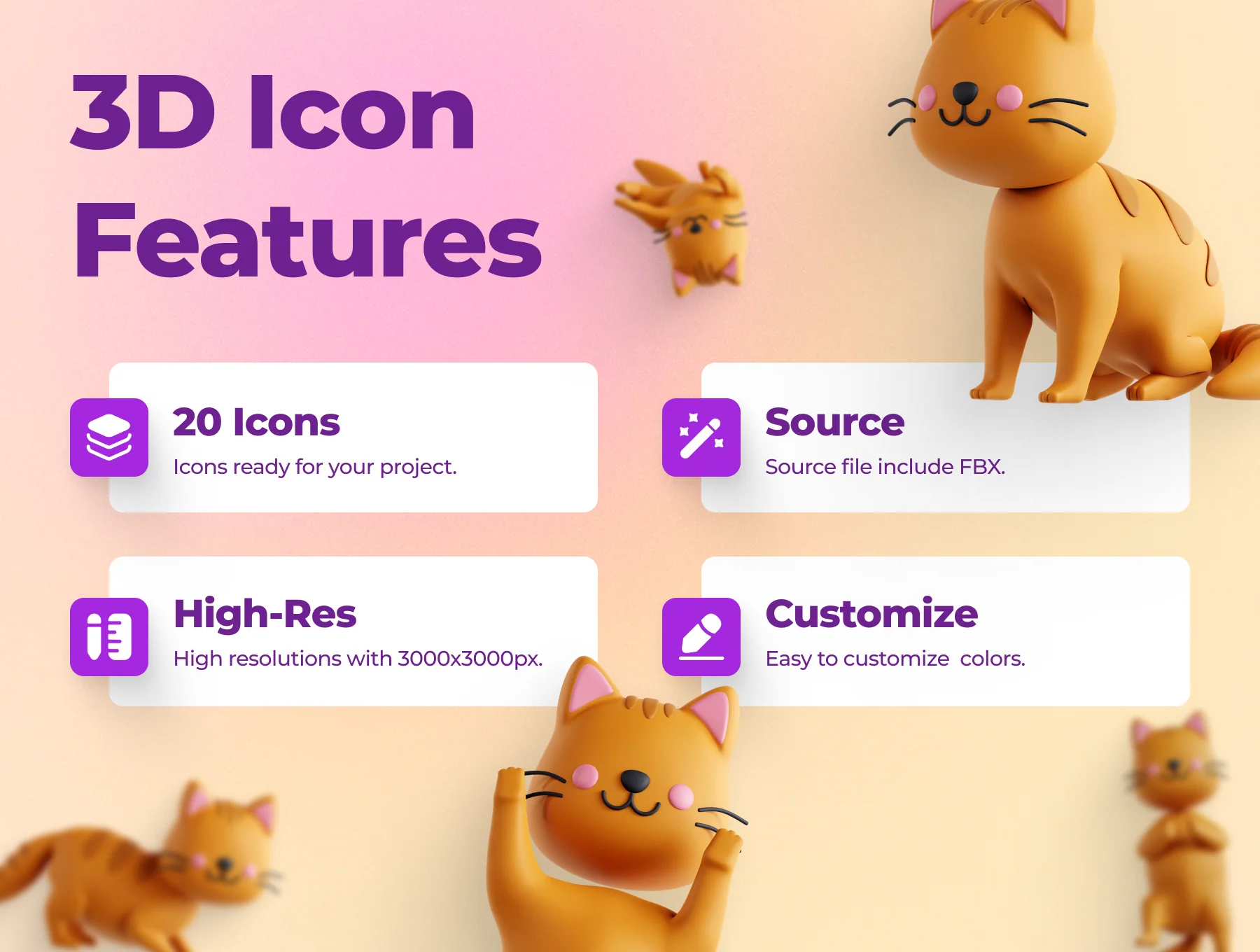 Cat Pose 3D Icon Set 2
