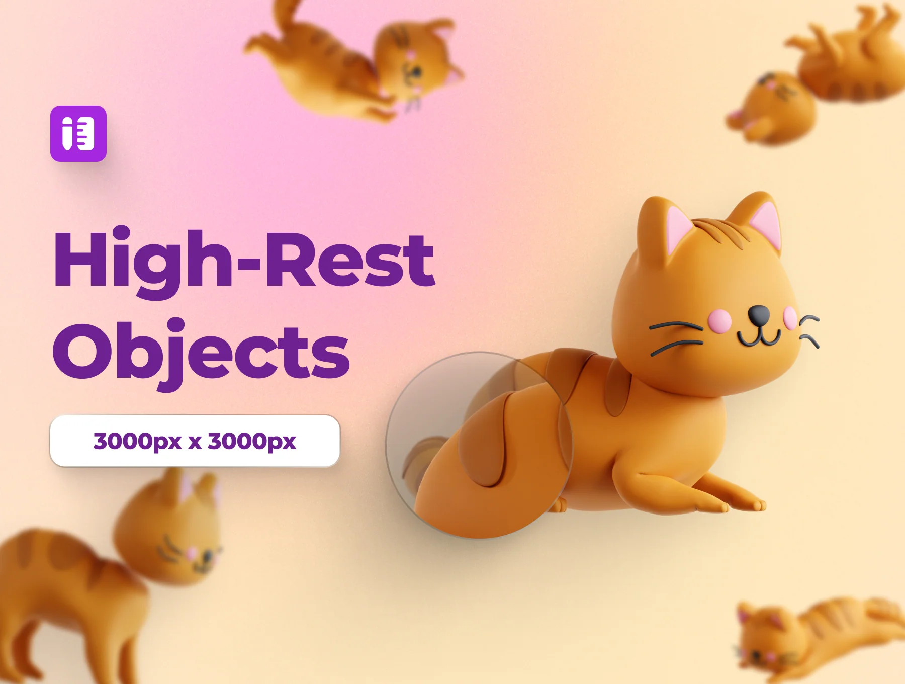 Cat Pose 3D Icon Set 3