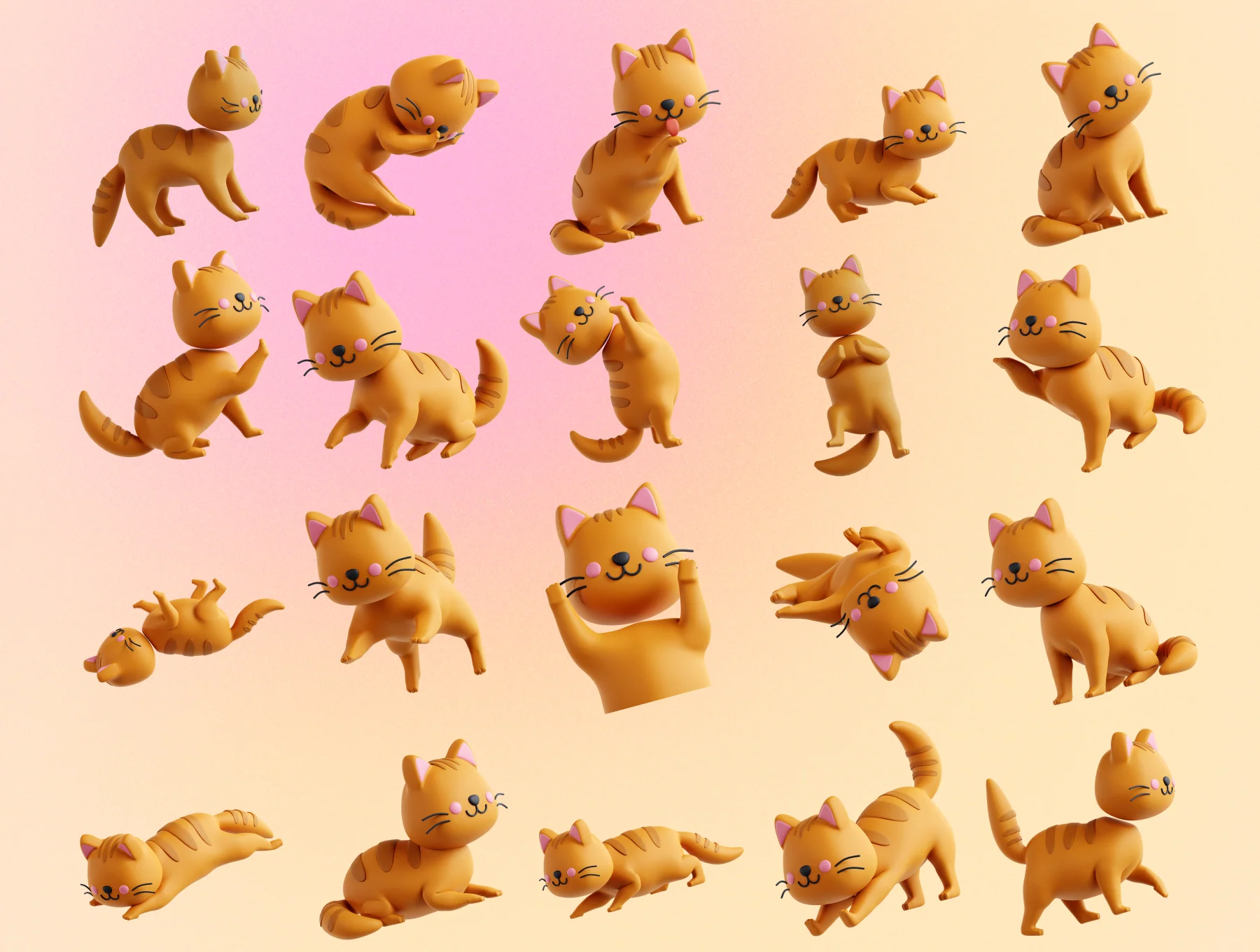 Cat Pose 3D Icon Set 6