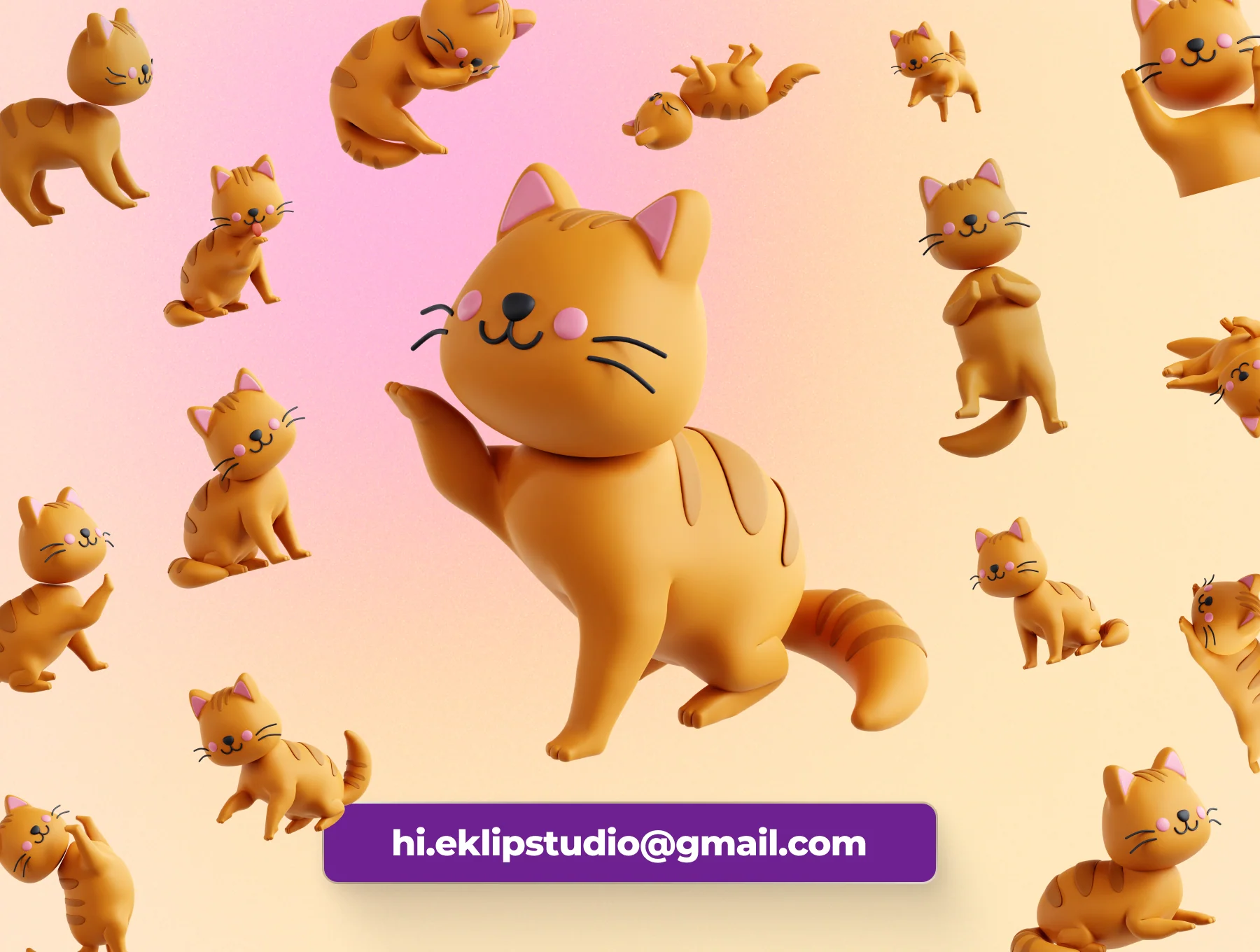Cat Pose 3D Icon Set 7