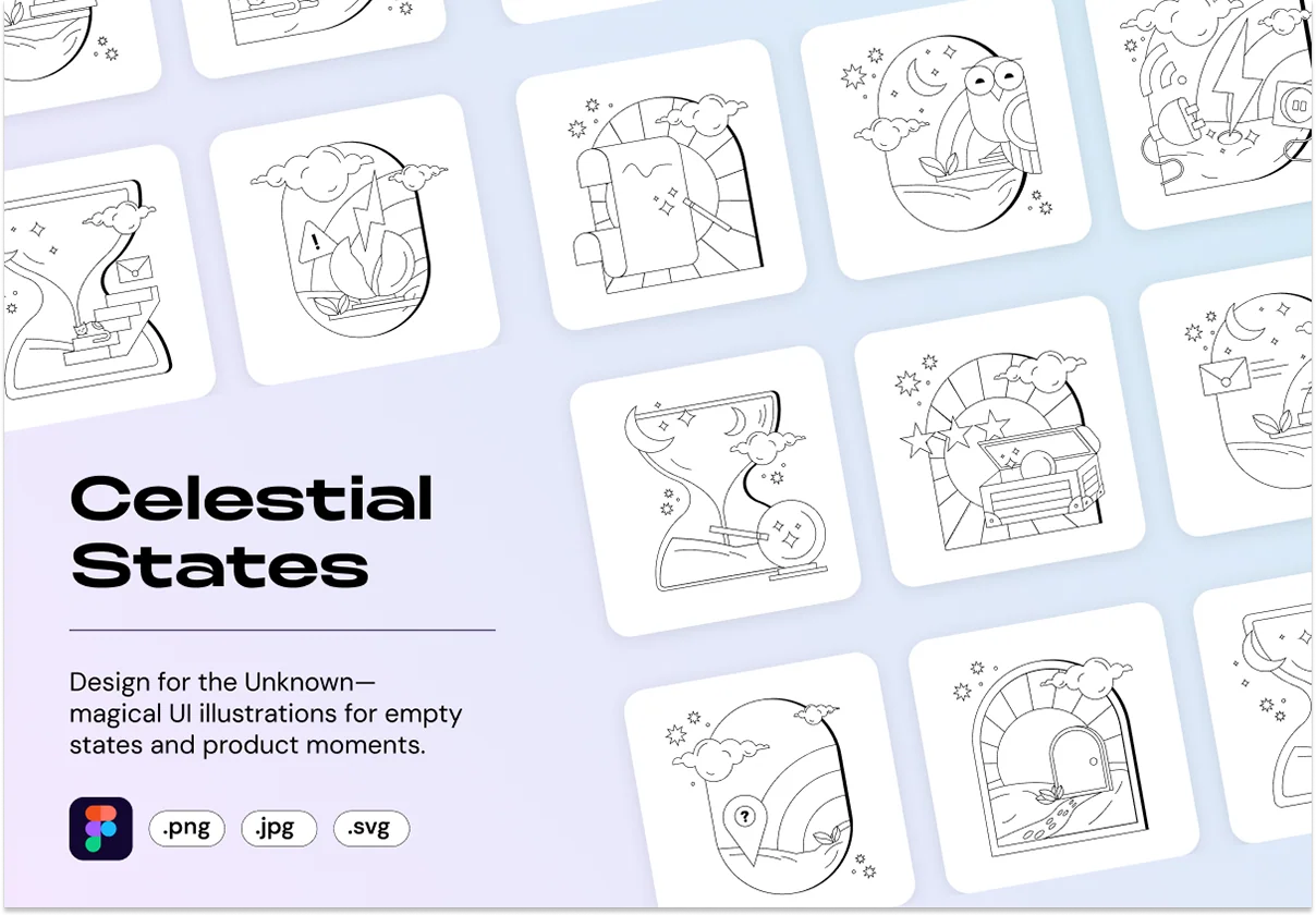 Celestial States – Magical Empty State UI Illustrations
