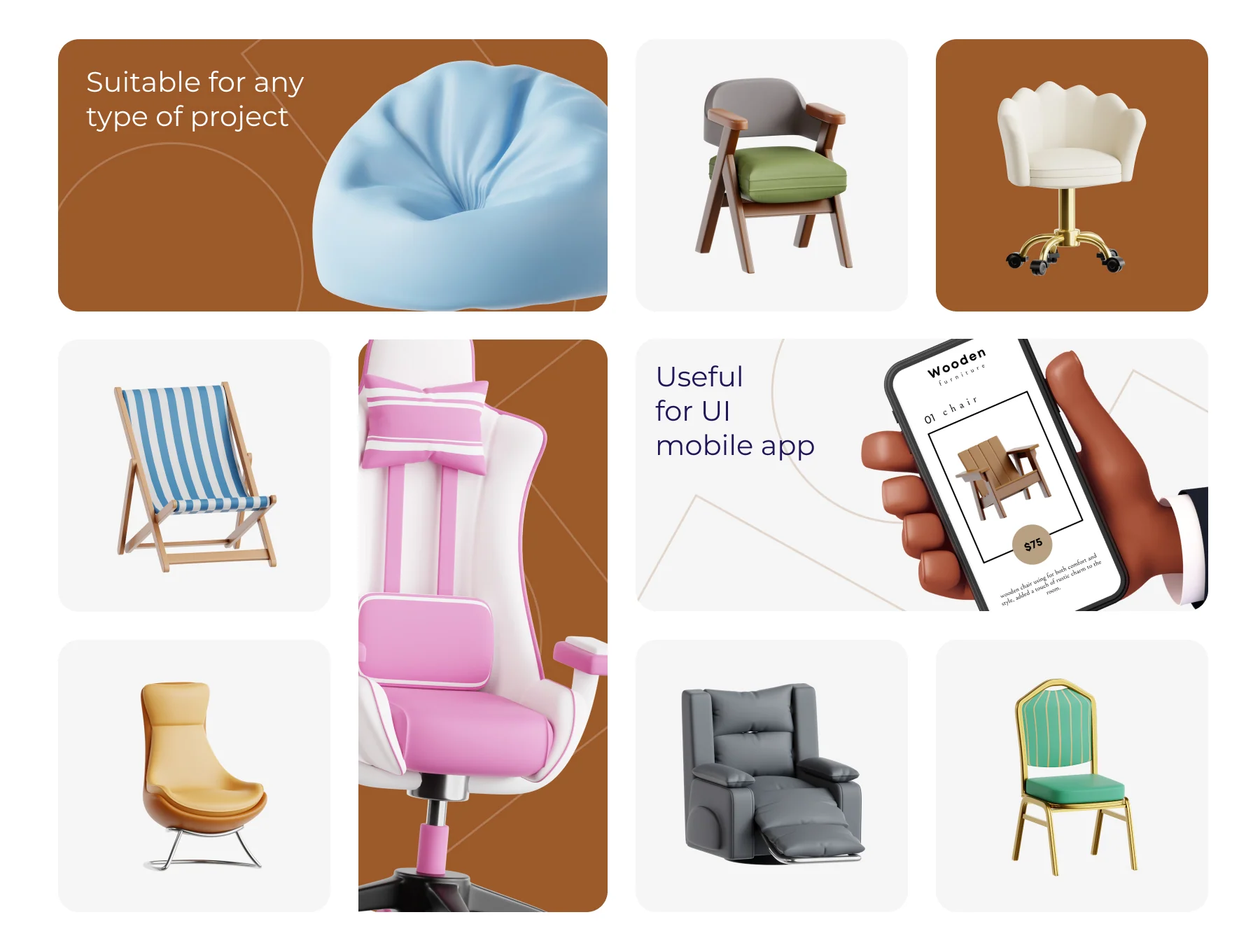 Chairs 3D Icon Set 3