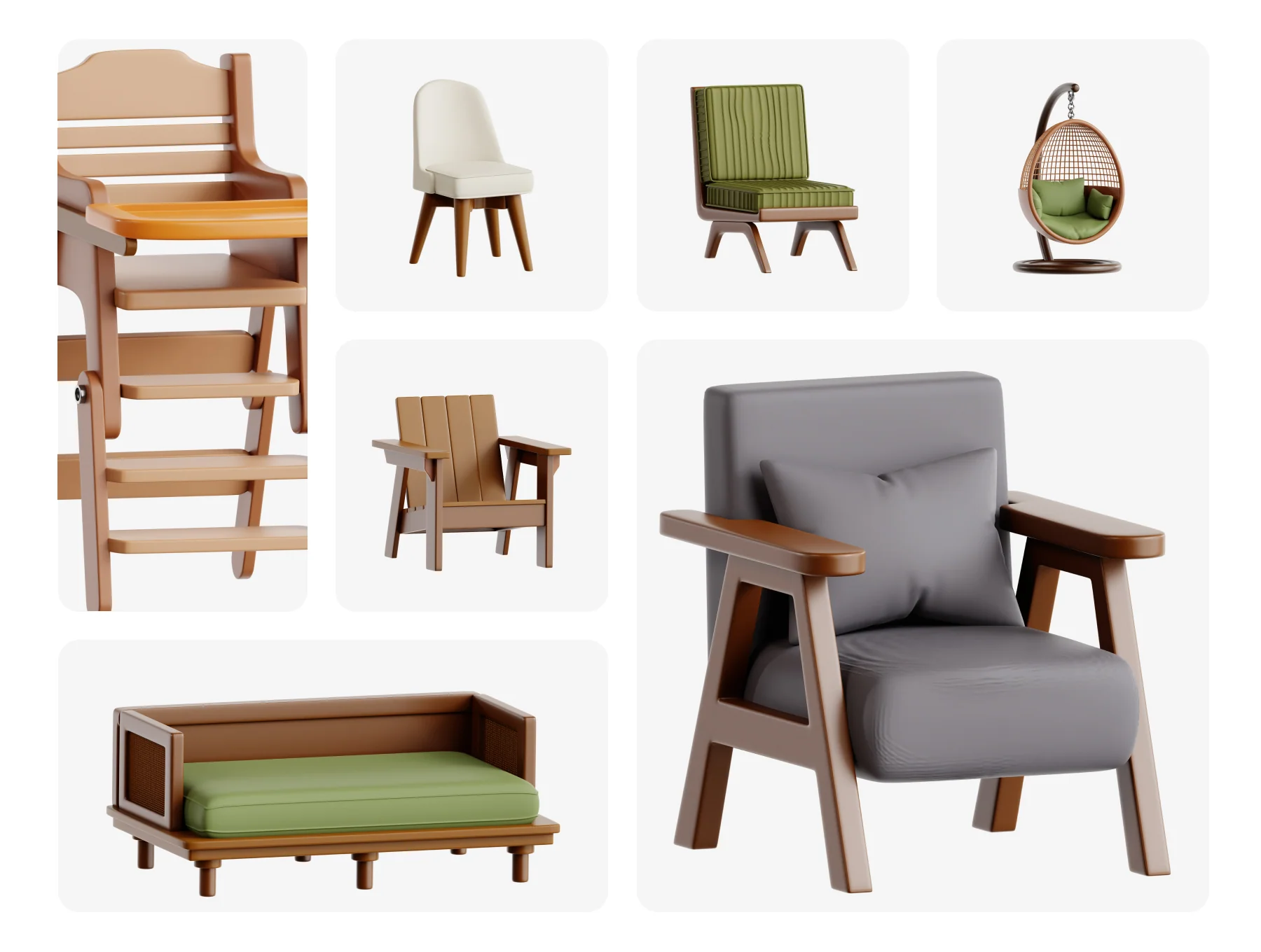 Chairs 3D Icon Set 4