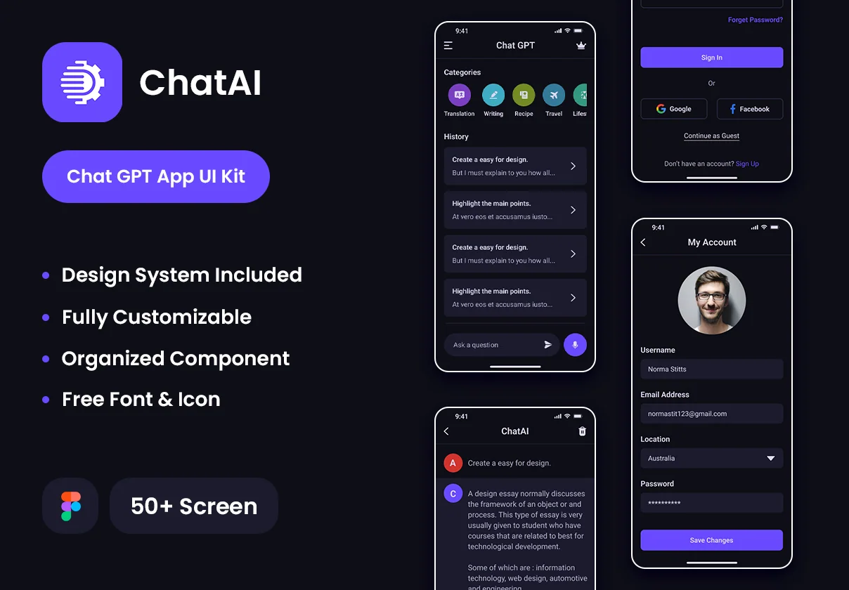ChatAI - Chat GPT App Figma UI Kit