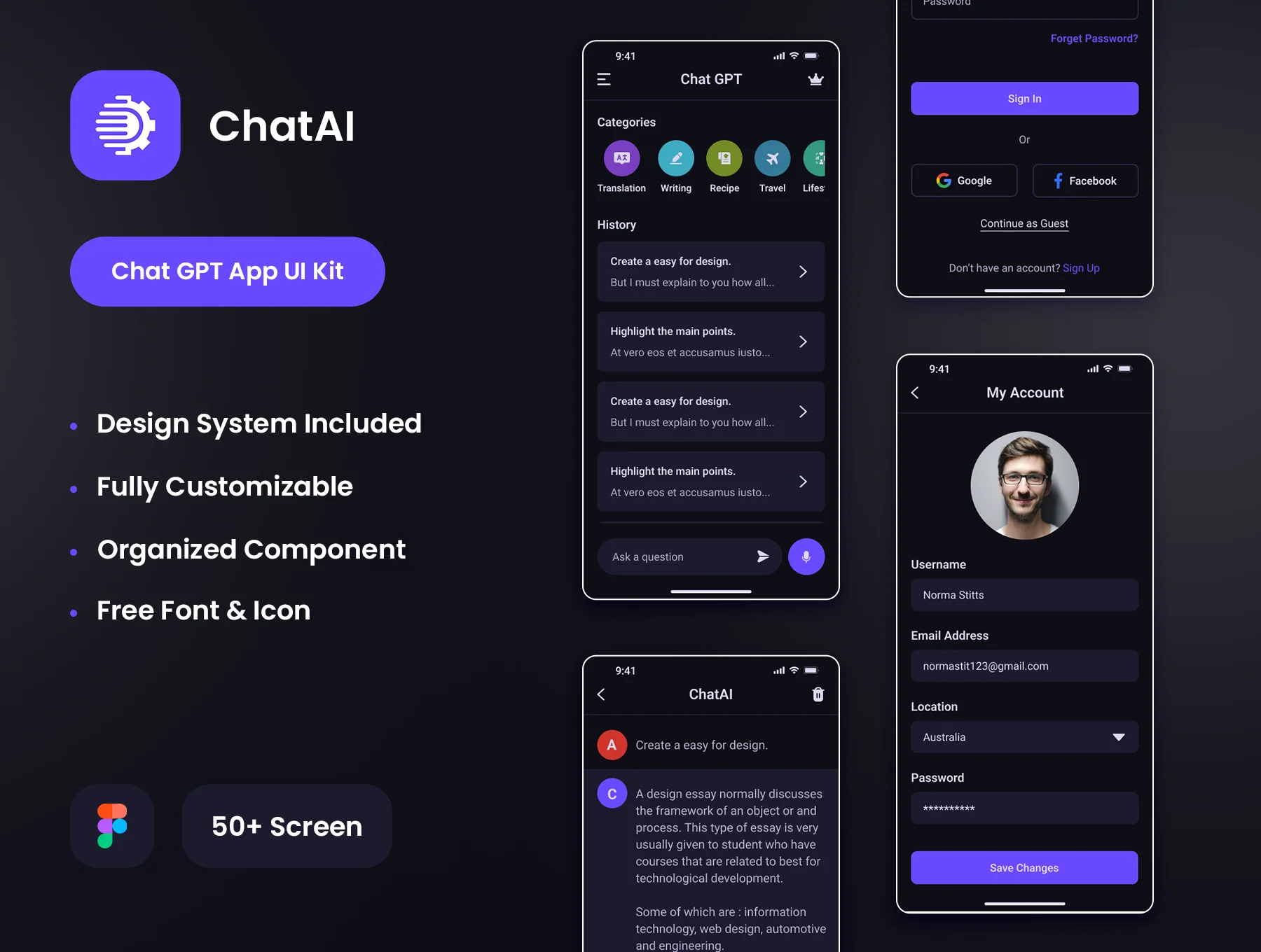 ChatAI - Chat GPT App Figma UI Kit