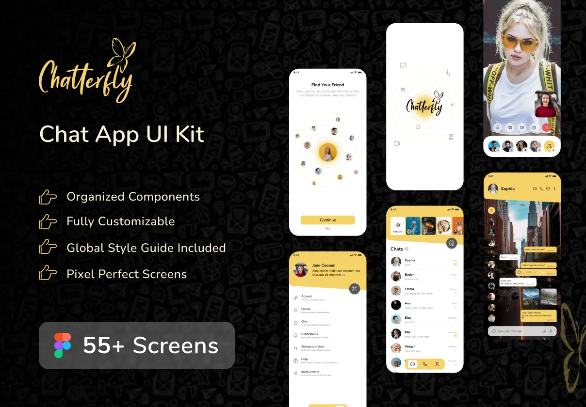 Chatterfly - Chat App UI Kit Template