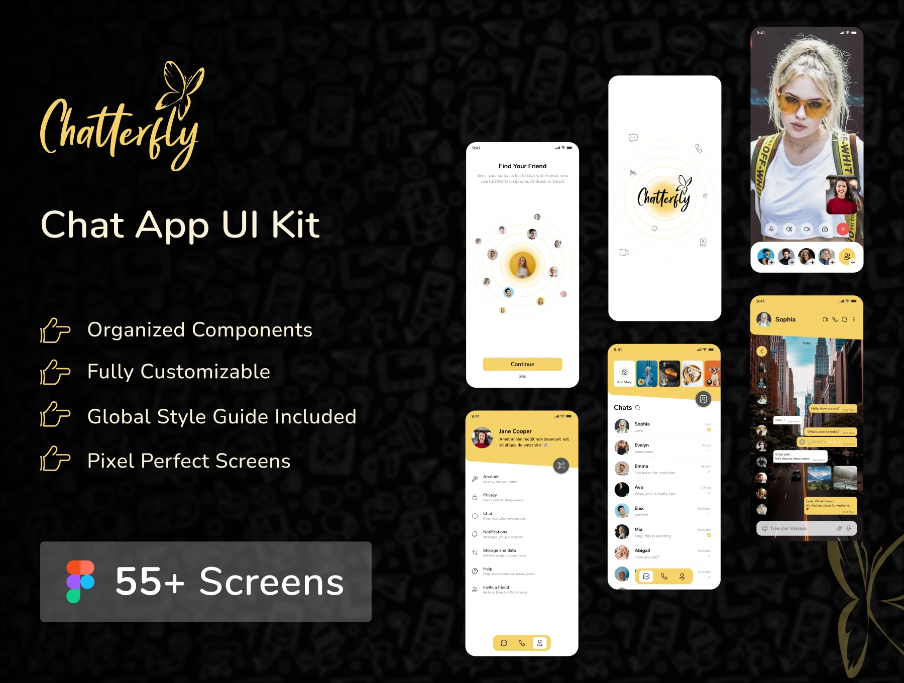 Chatterfly - Chat App UI Kit Template