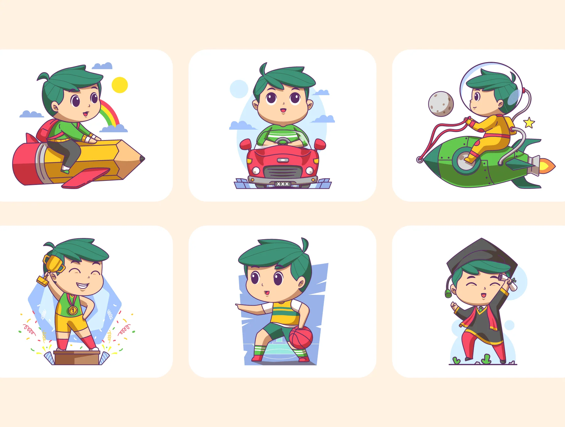 Children & Boys Activities Illustration Pack 3