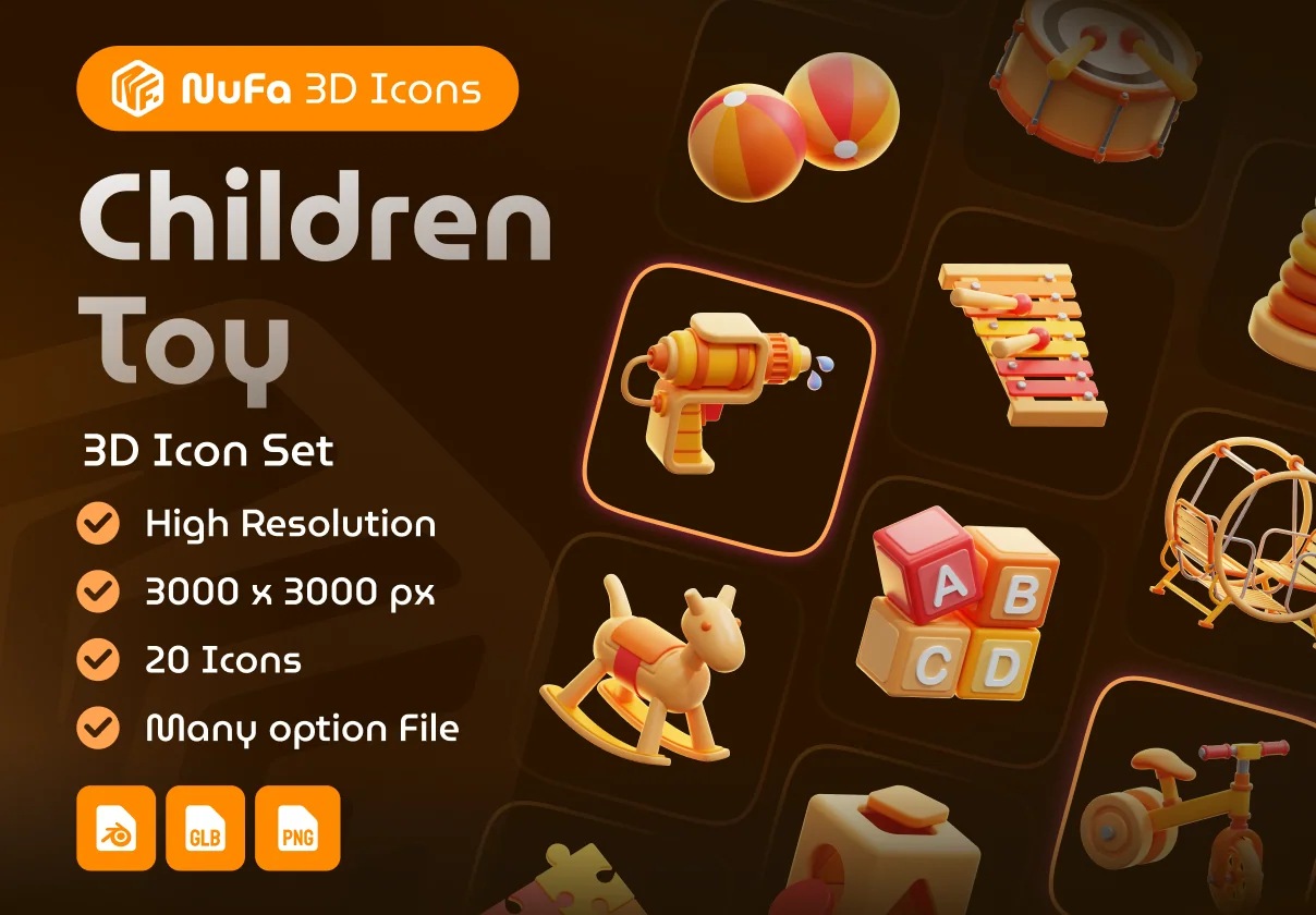 Children Toy 3D Icon Set