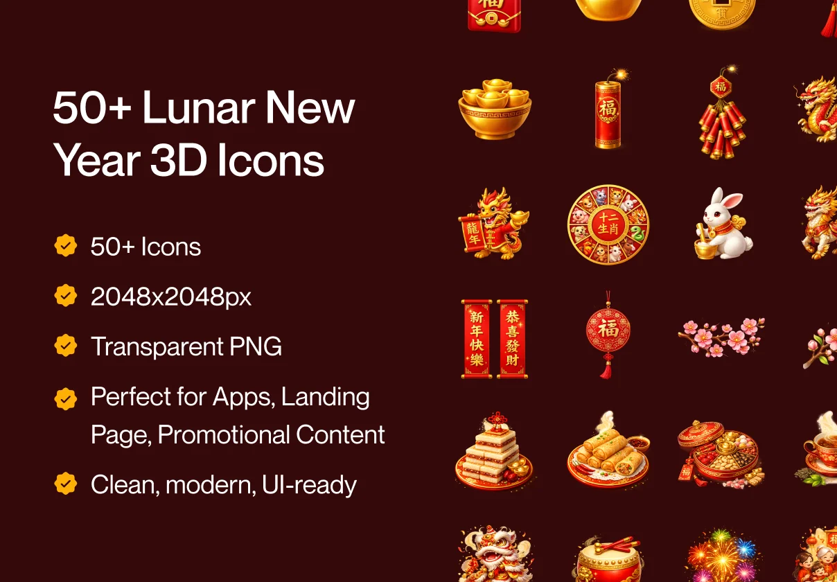 Chinese New Year 3D Icon Pack – Prosperity & Celebration